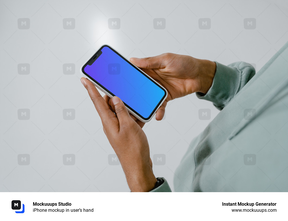 iPhone mockup in user’s hand