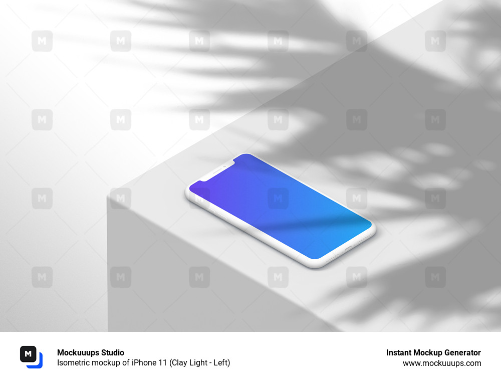 Isometric mockup of iPhone 11 (Clay Light - Left)