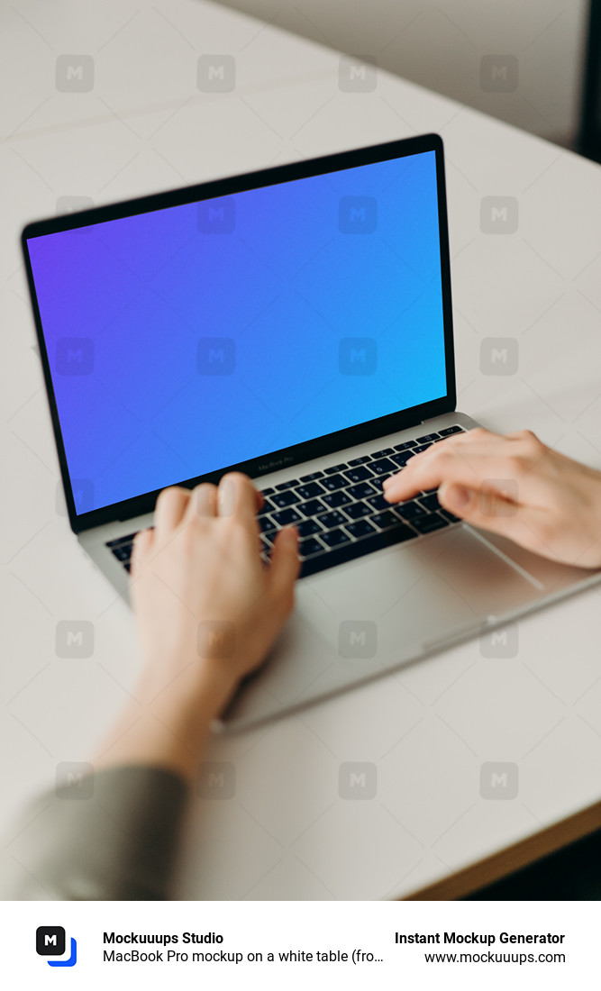 MacBook Pro mockup on a white table (front view)