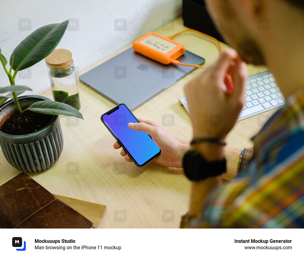 Man browsing on the iPhone 11 mockup