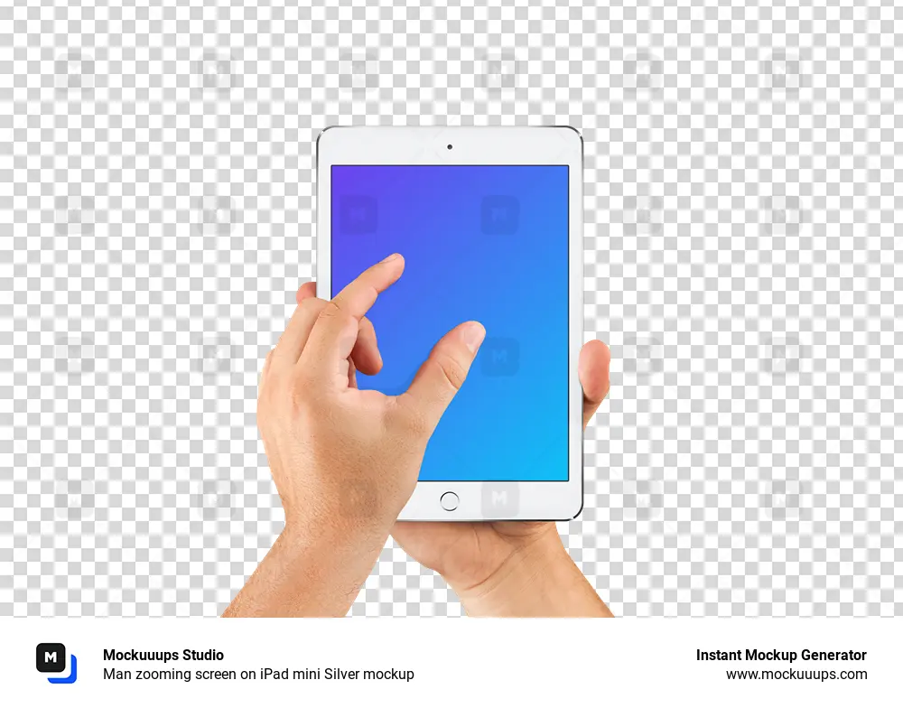 Man zooming screen on iPad mini Silver mockup