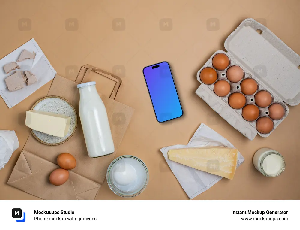 Phone mockup with groceries