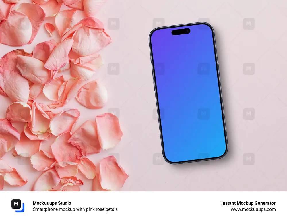 Smartphone mockup with pink rose petals