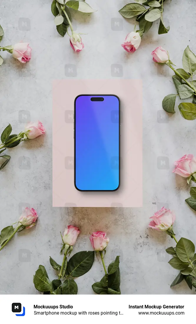 Smartphone mockup with roses pointing to it