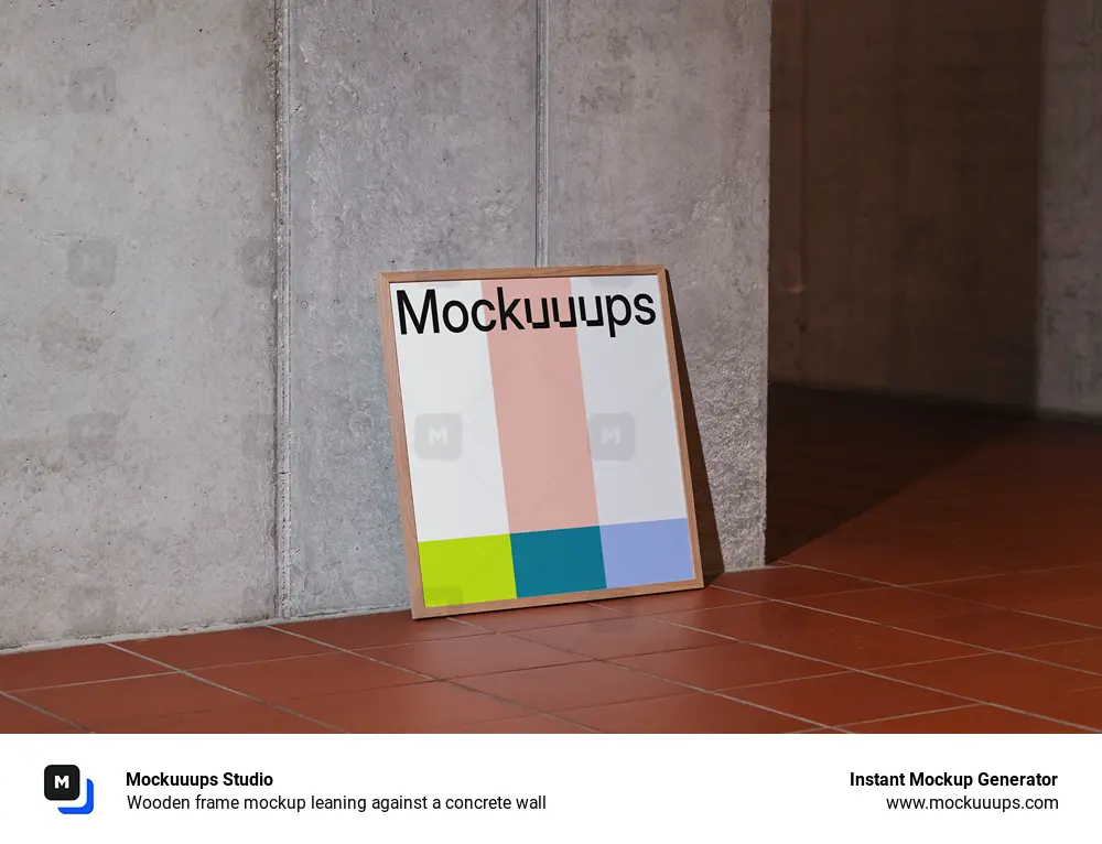 Wooden frame mockup leaning against a concrete wall
