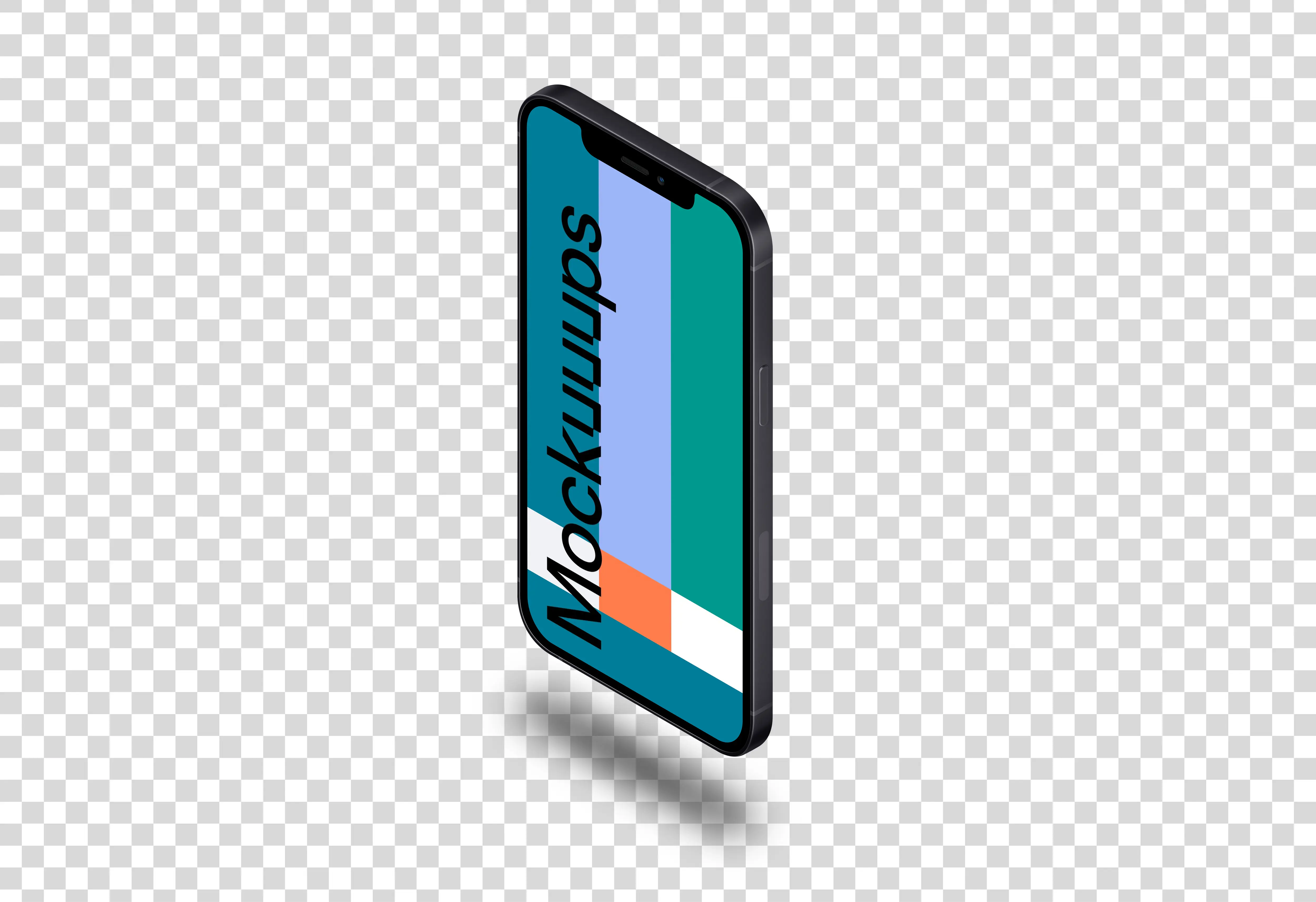 iPhone 12 Mockup (Isometric Stand Right - Floating Shadow)