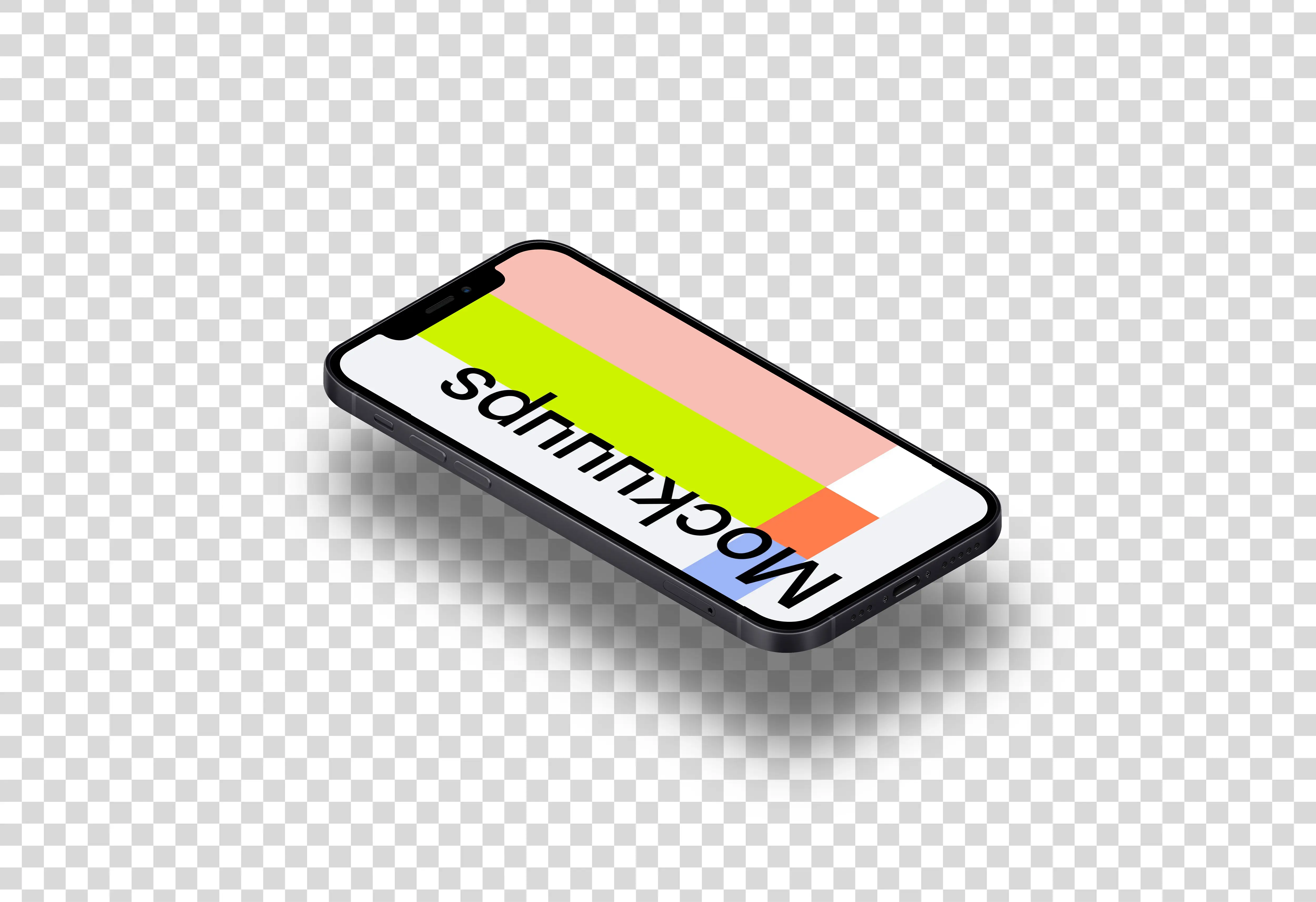 iPhone 12 Mockup (Isometric Floor Left - Floating Shadow)