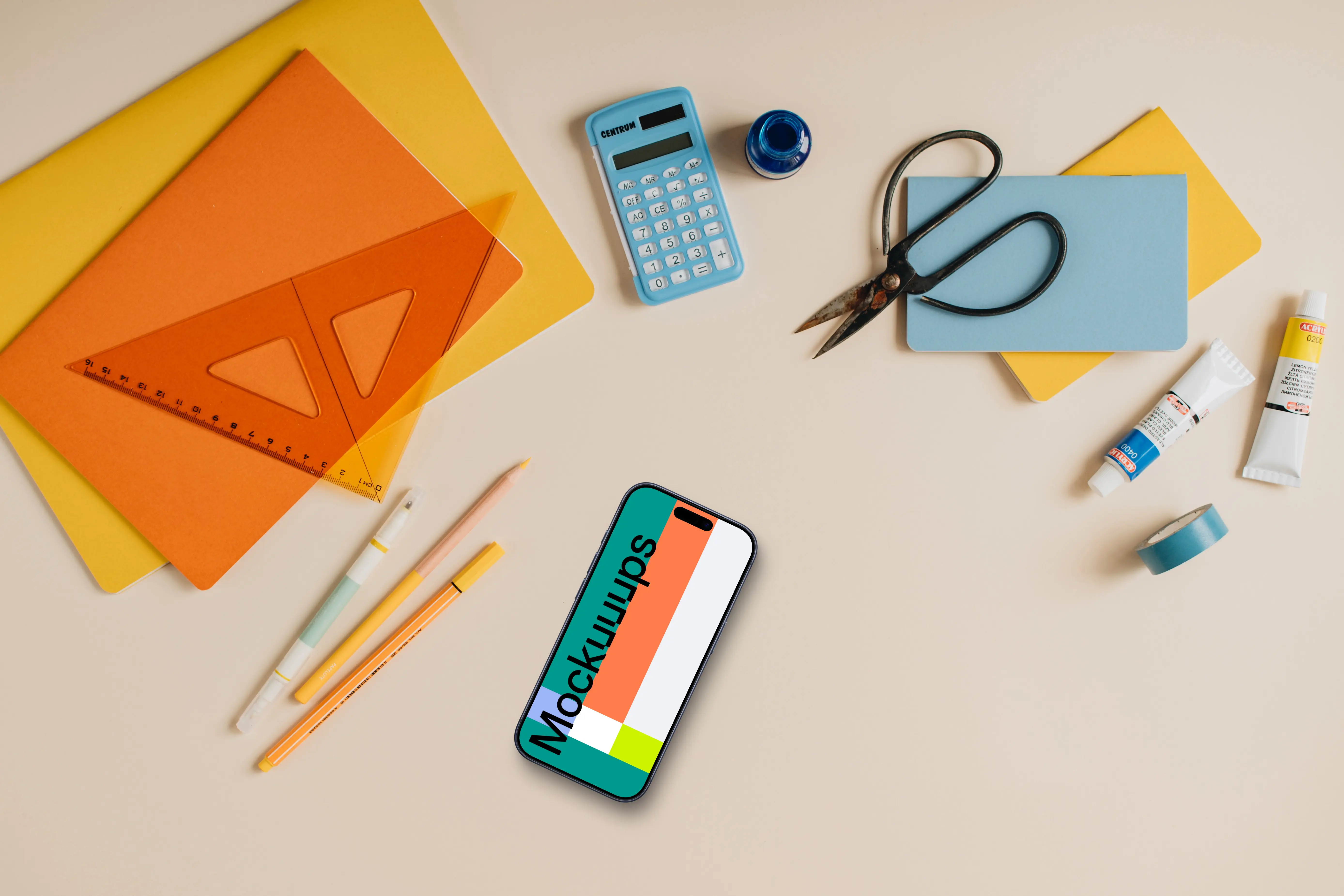 Back to school mockup with a phone and school equipment