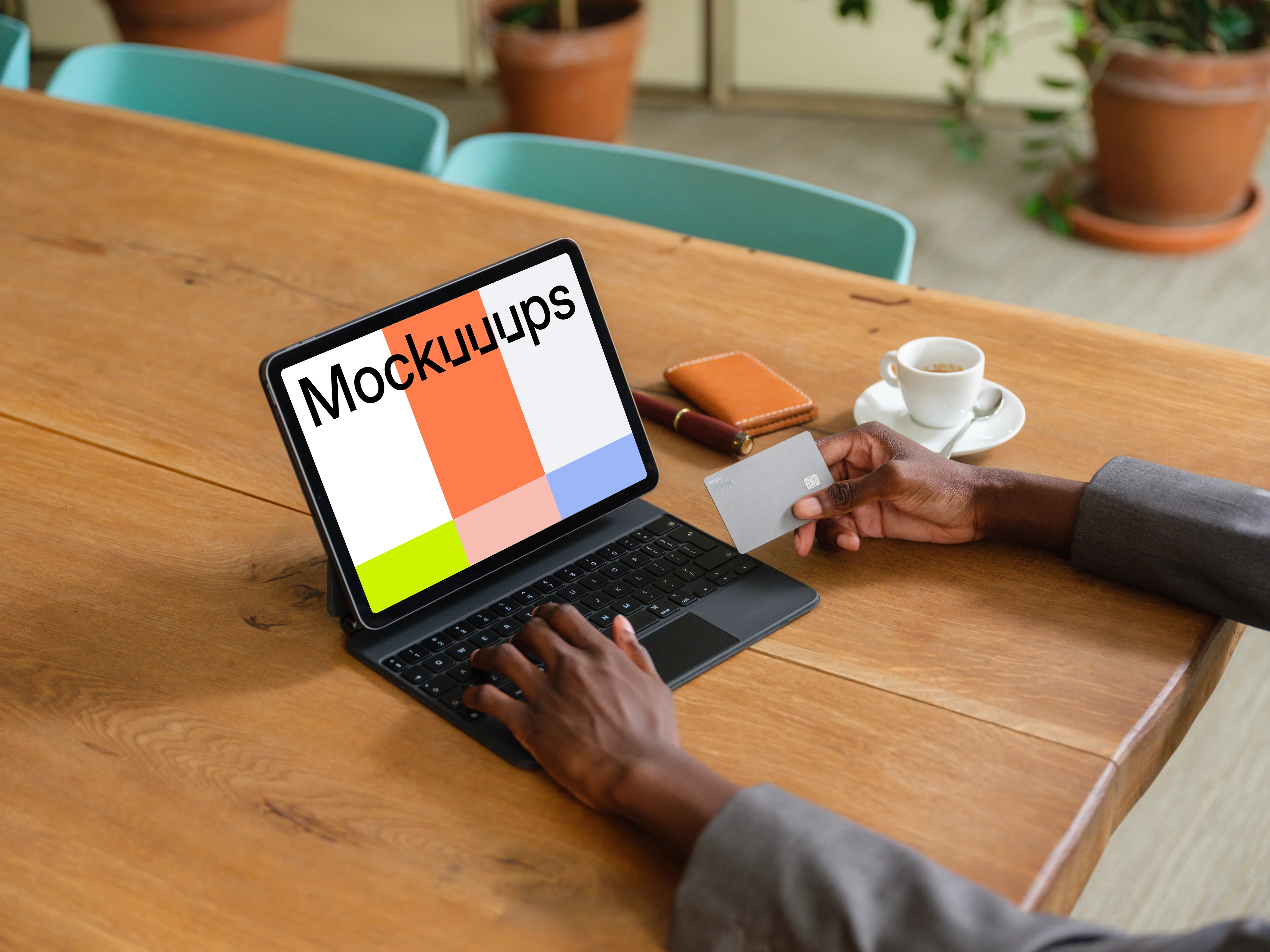 Businesswoman typing on the iPad Air