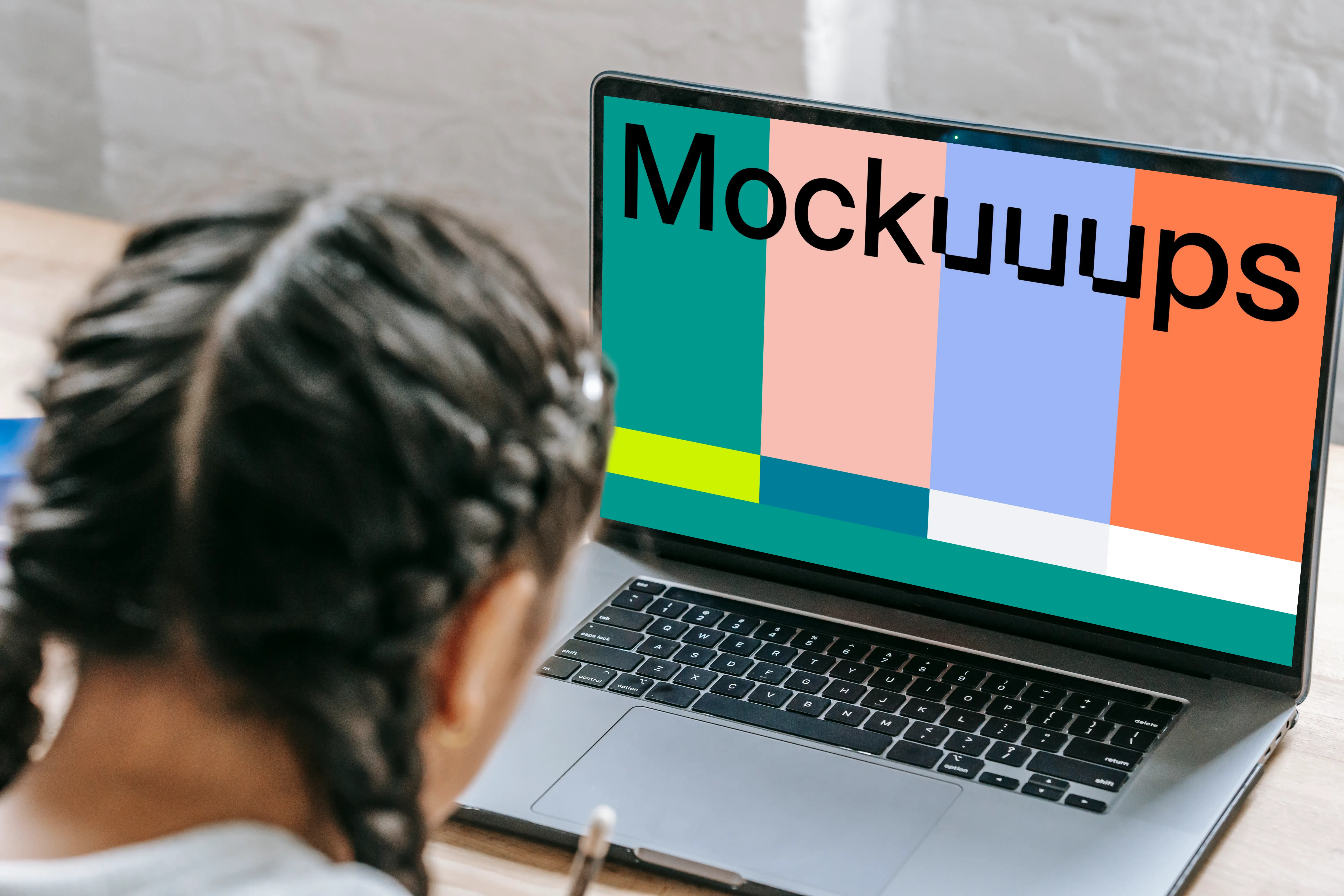 Child working on laptop mockup