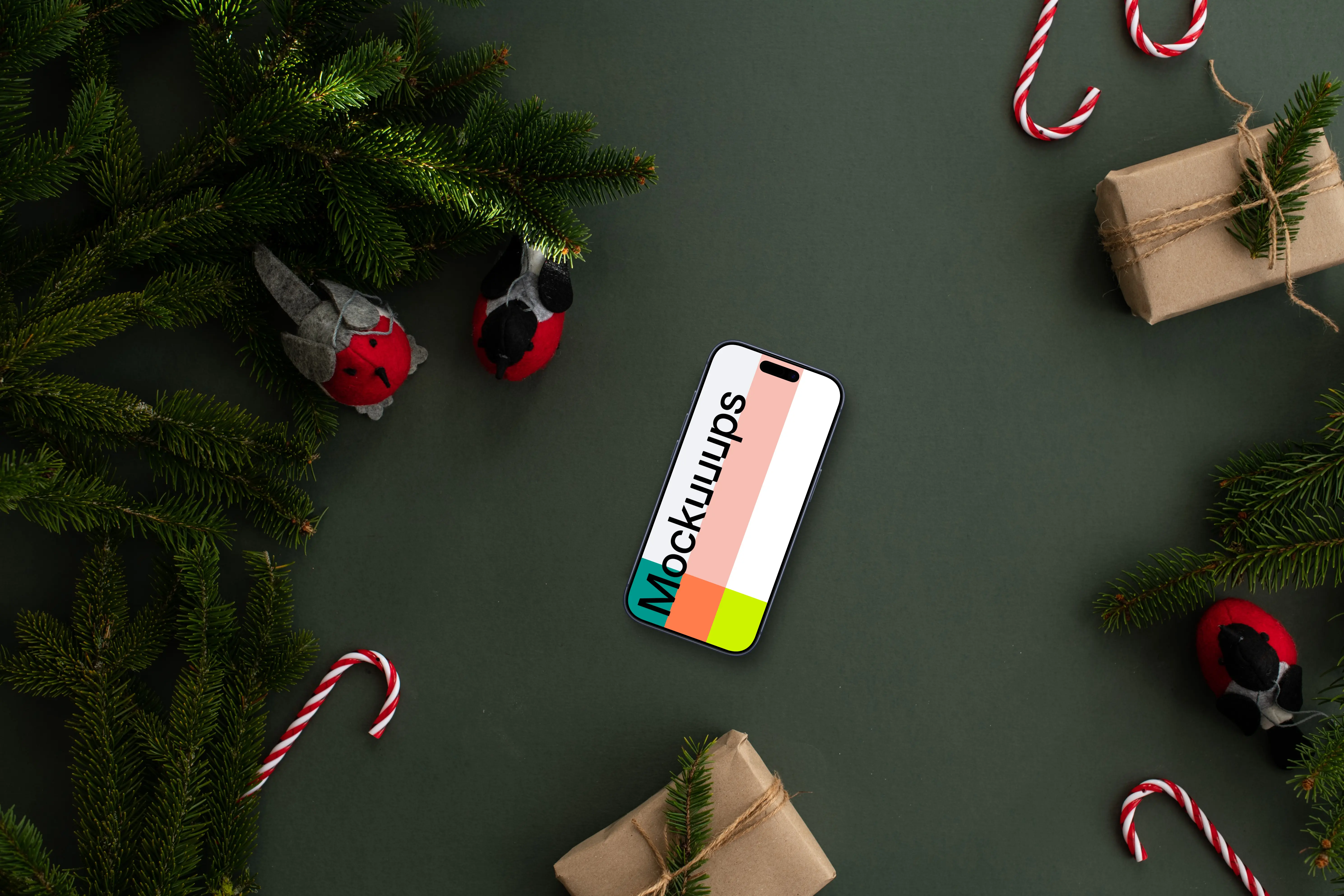 Christmas design mockup with a phone