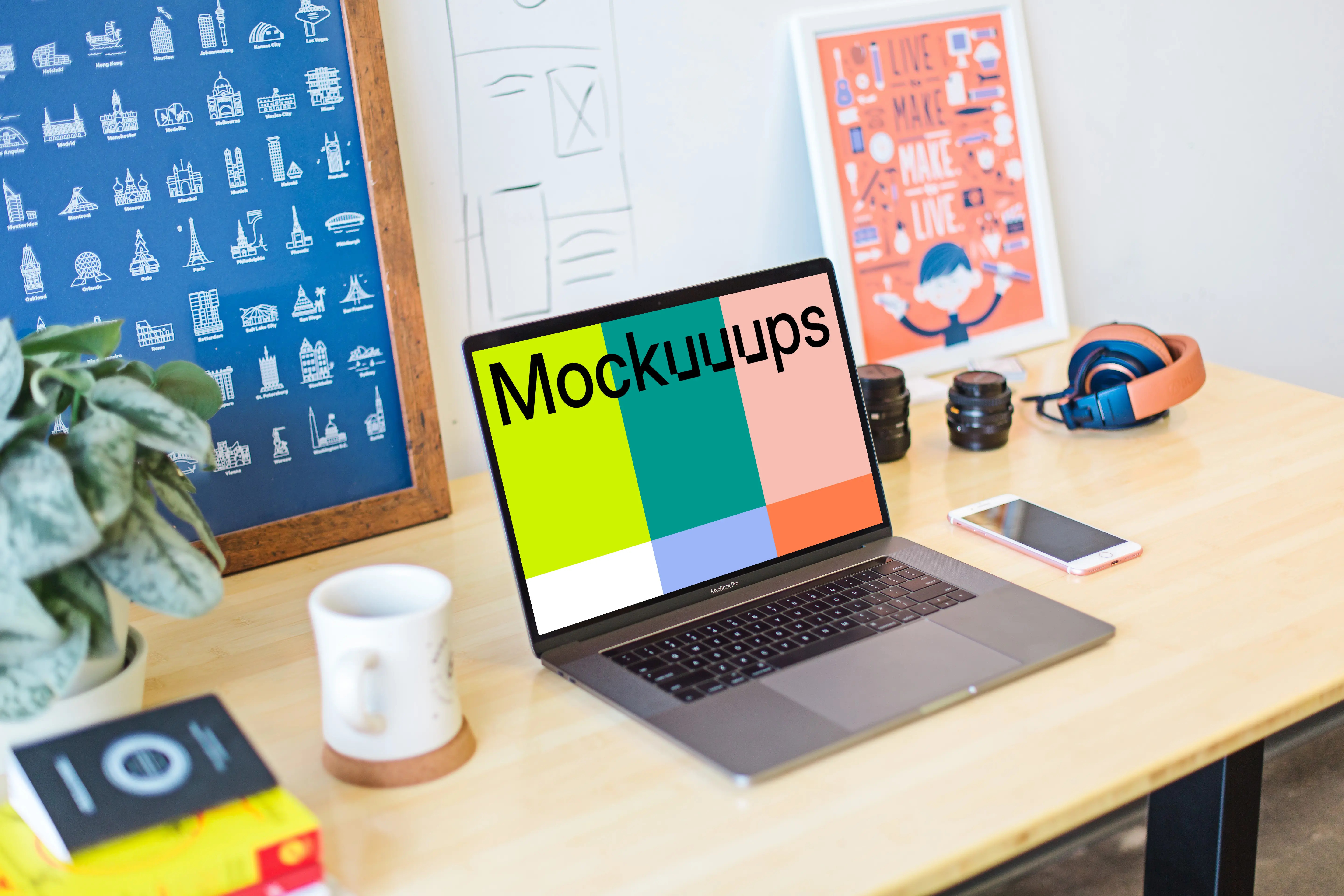 Colorful mockup scene with Macbook Pro