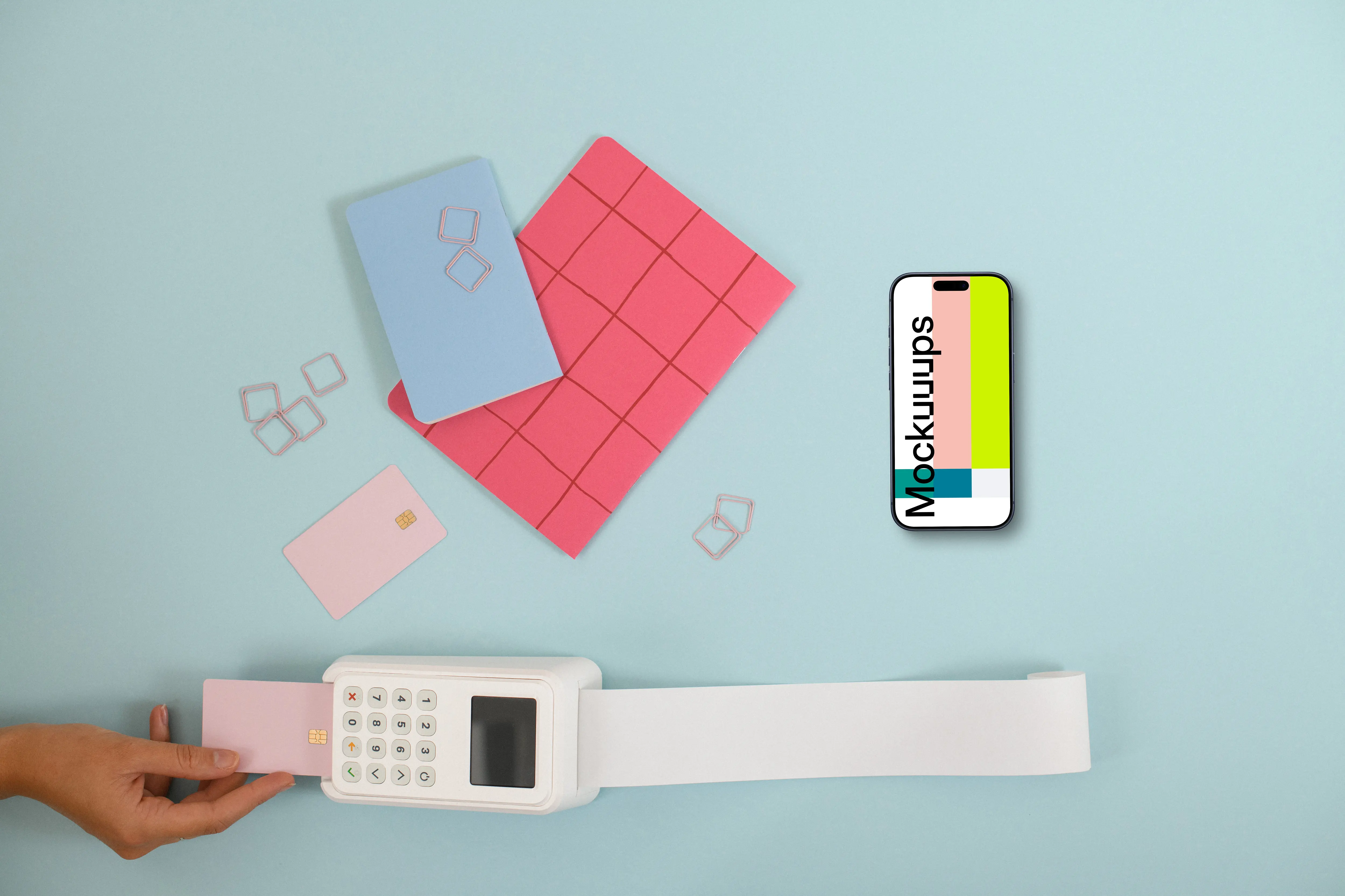 Digital wallet iPhone mockup and card terminal