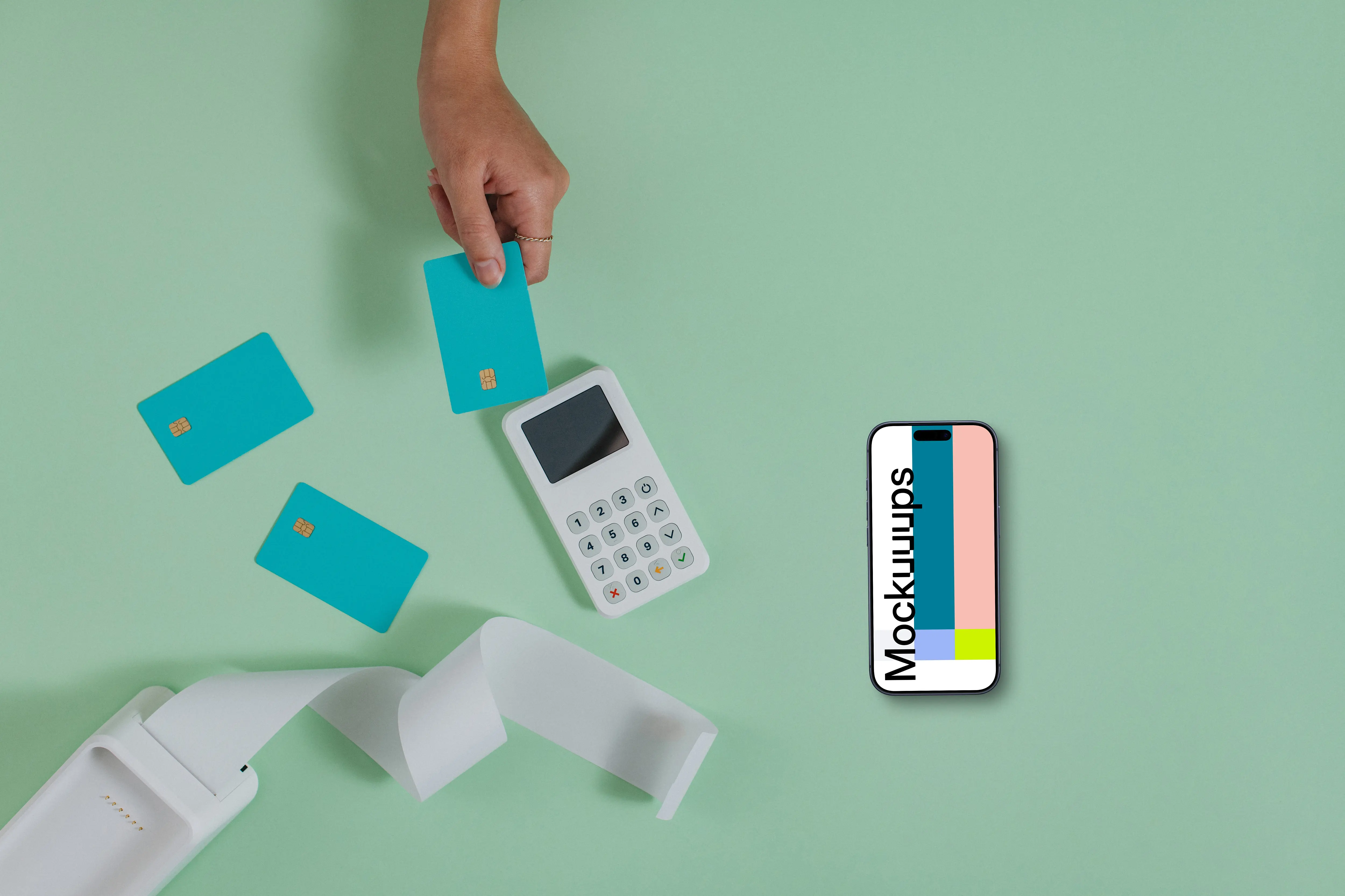 E-Commerce themed iPhone mockup on green background