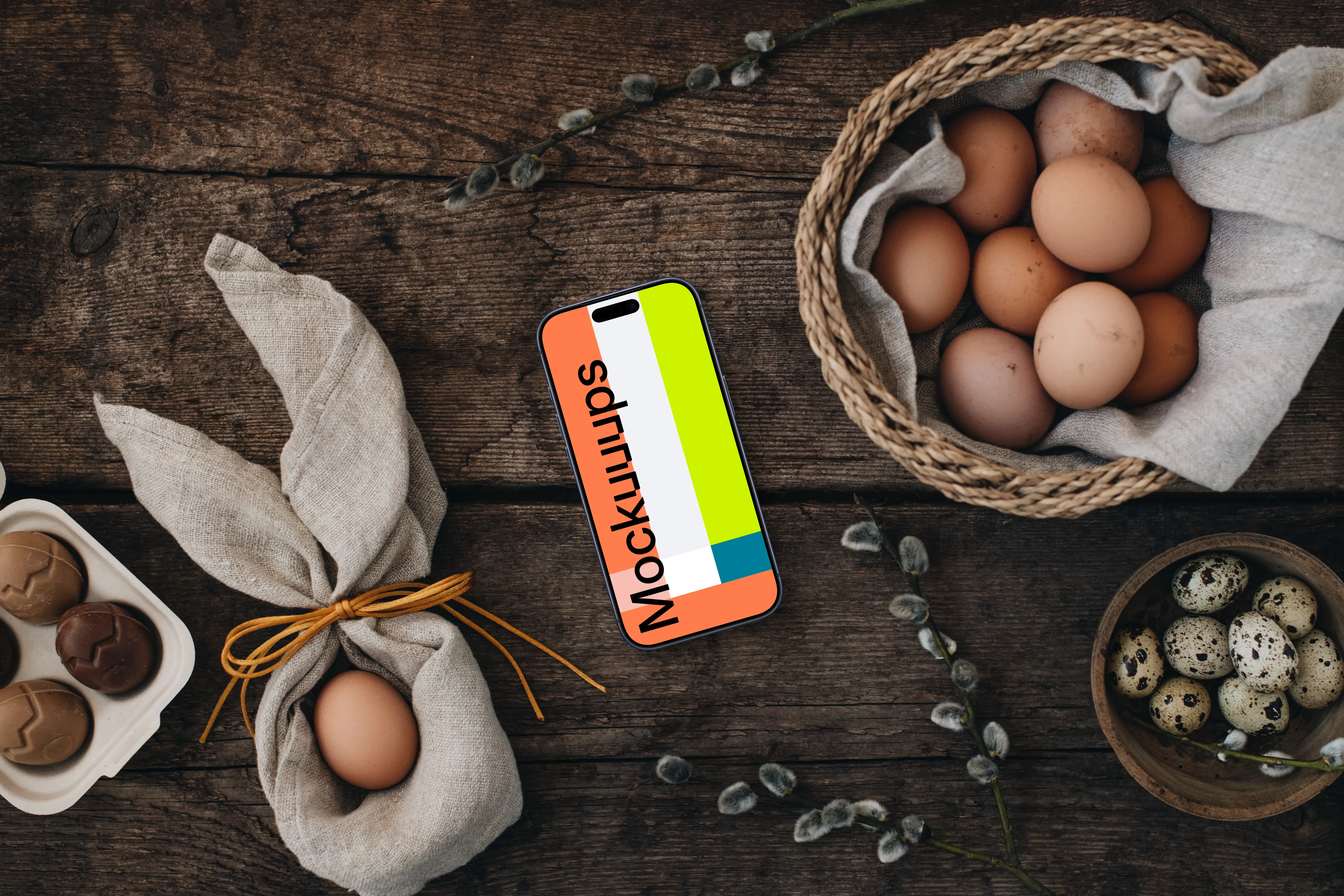 Easter smartphone mockup with eggs