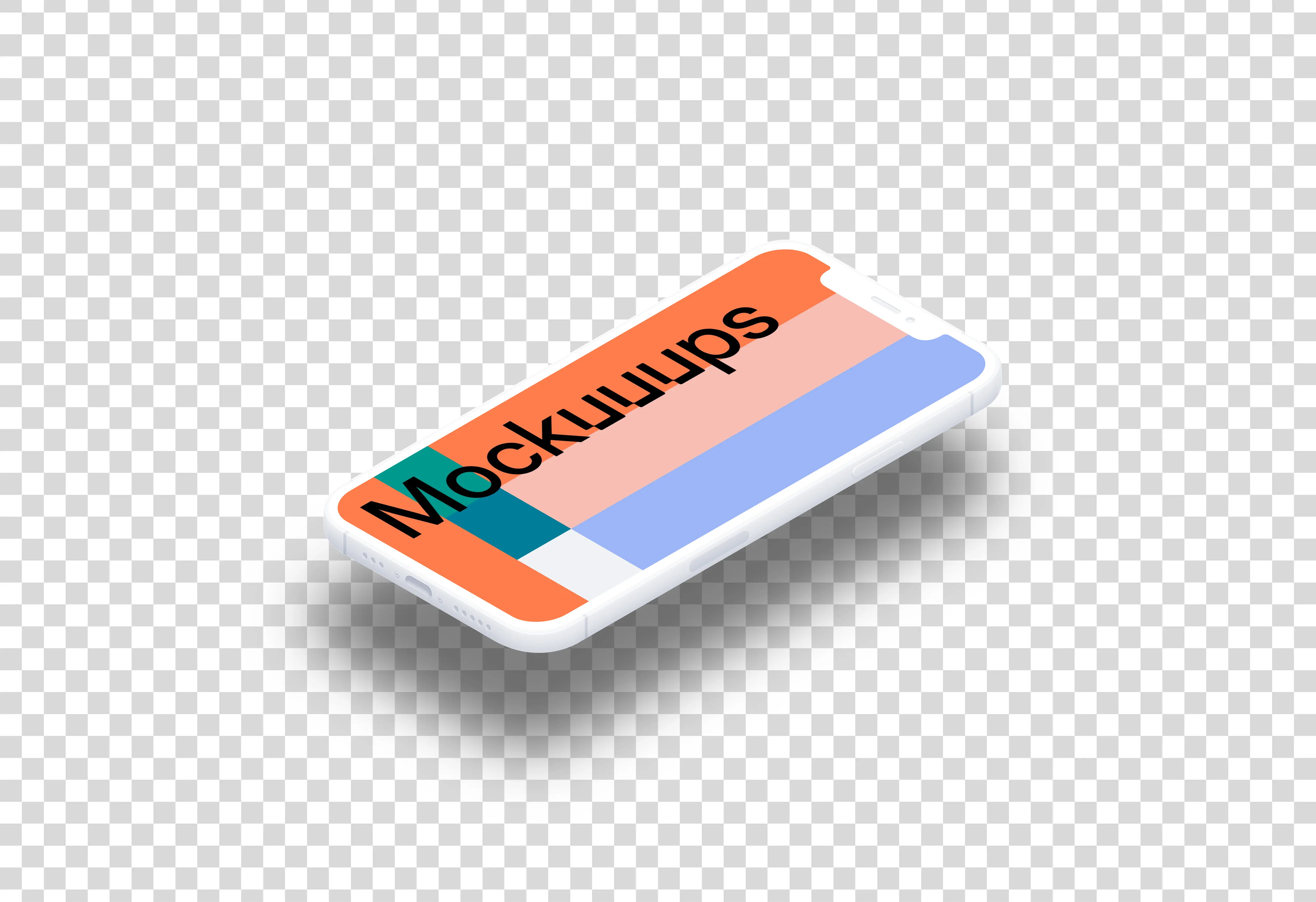 iPhone 12 Clay Mockup (Isometric Floor Right - Floating Shadow)