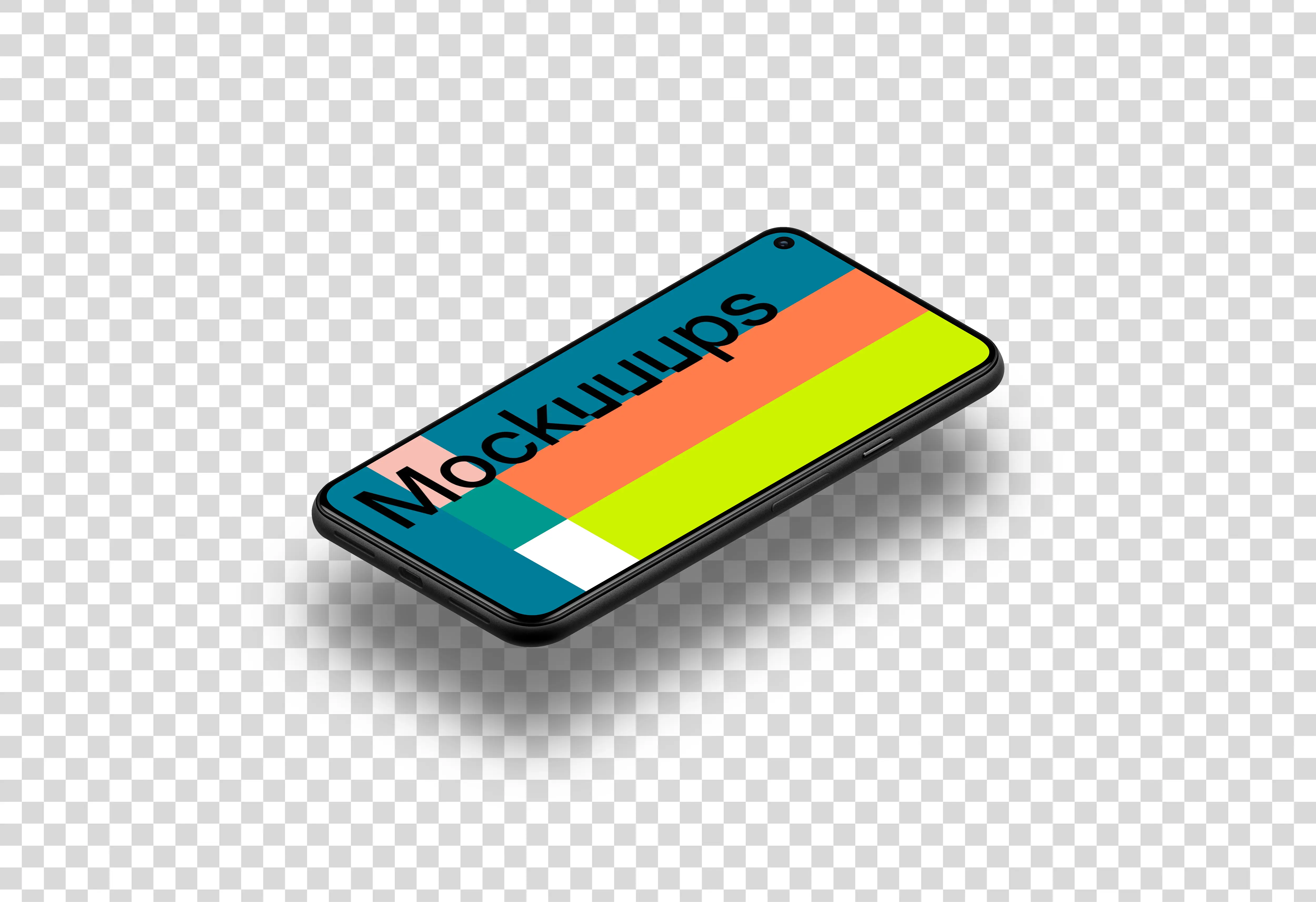 Google Pixel 5 Mockup (Isometric Floor Right - Floating Shadow)