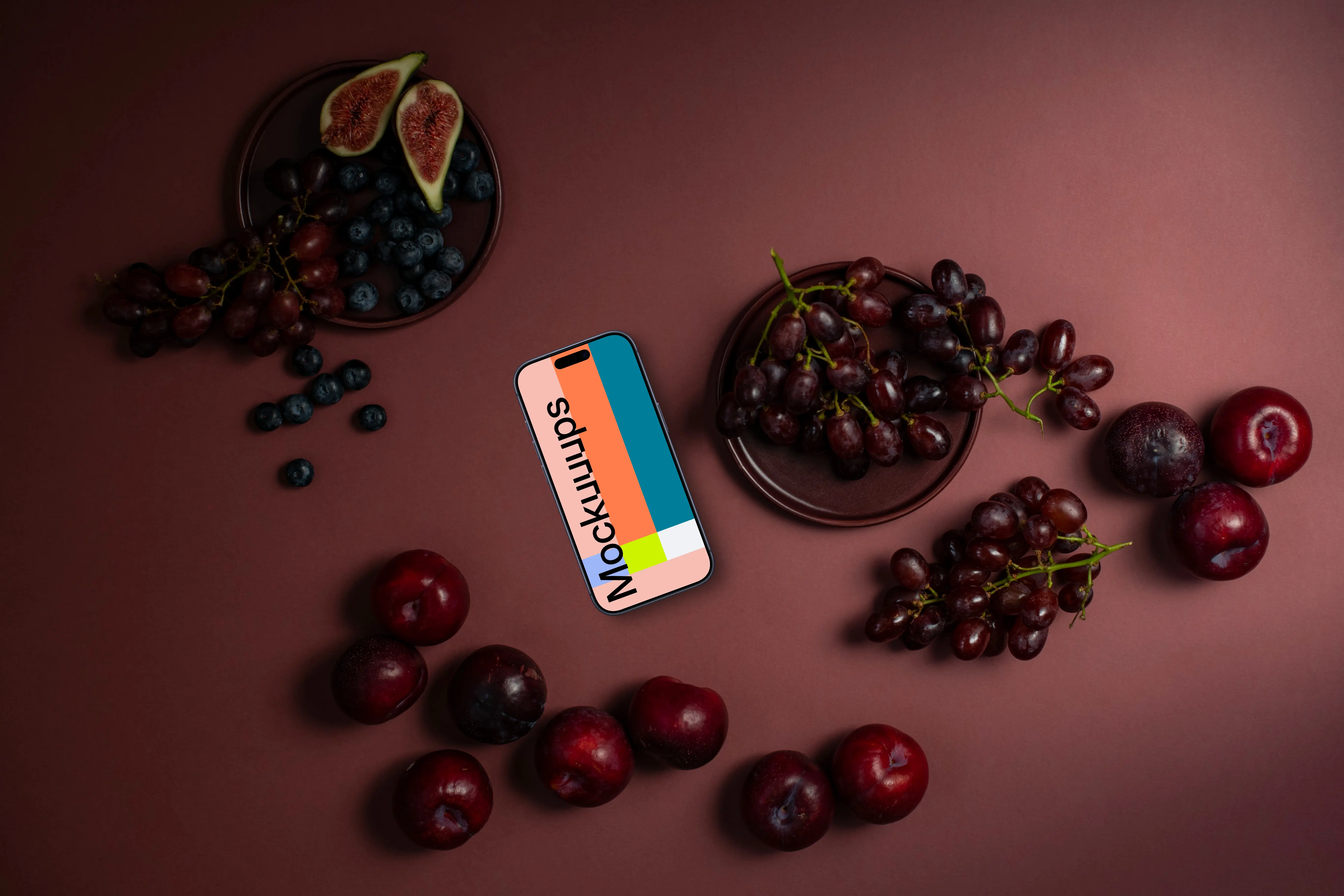 Food in Viva Magenta color shade and an iPhone