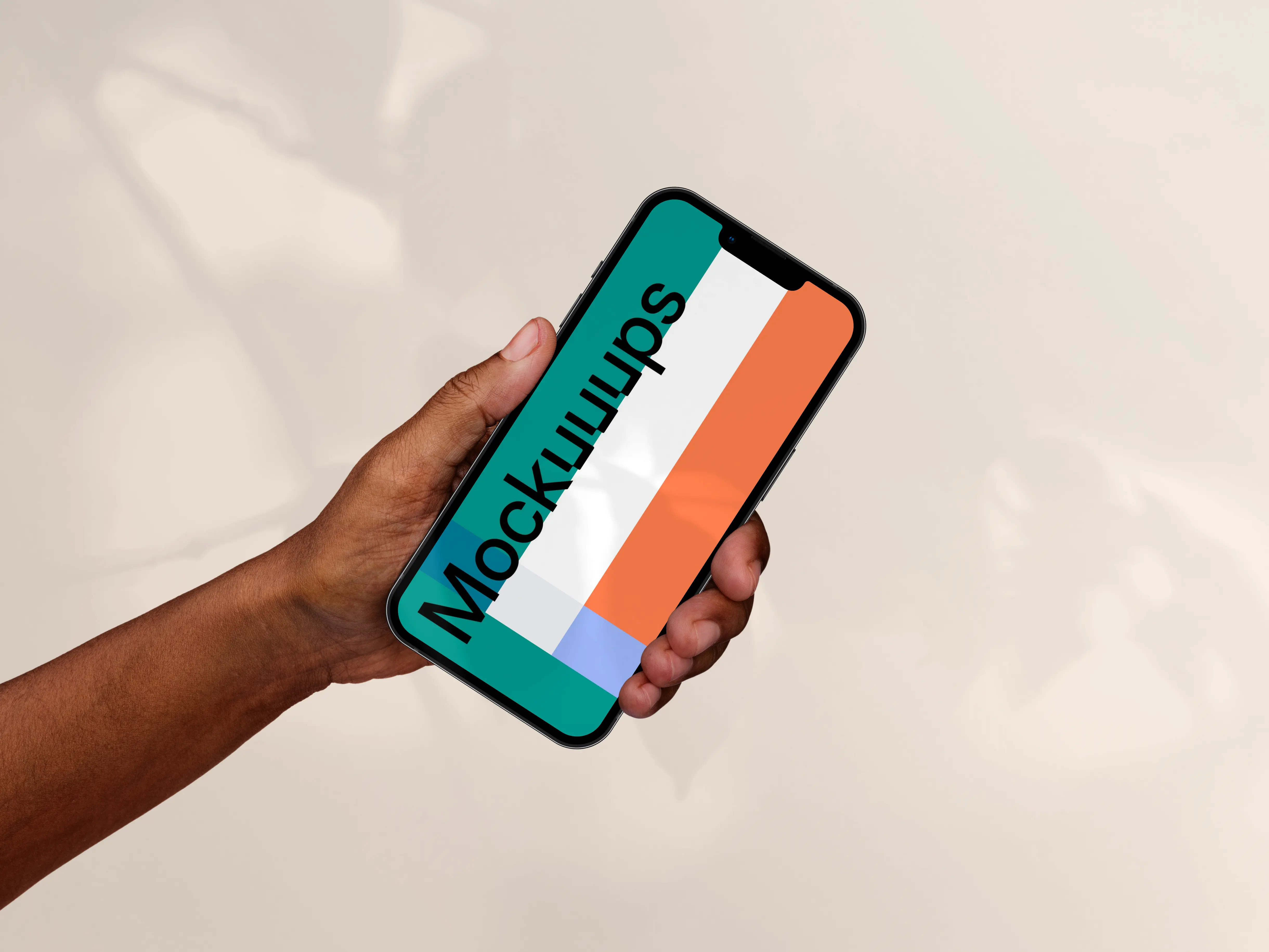 Holding smarphone mockup on the gradient background