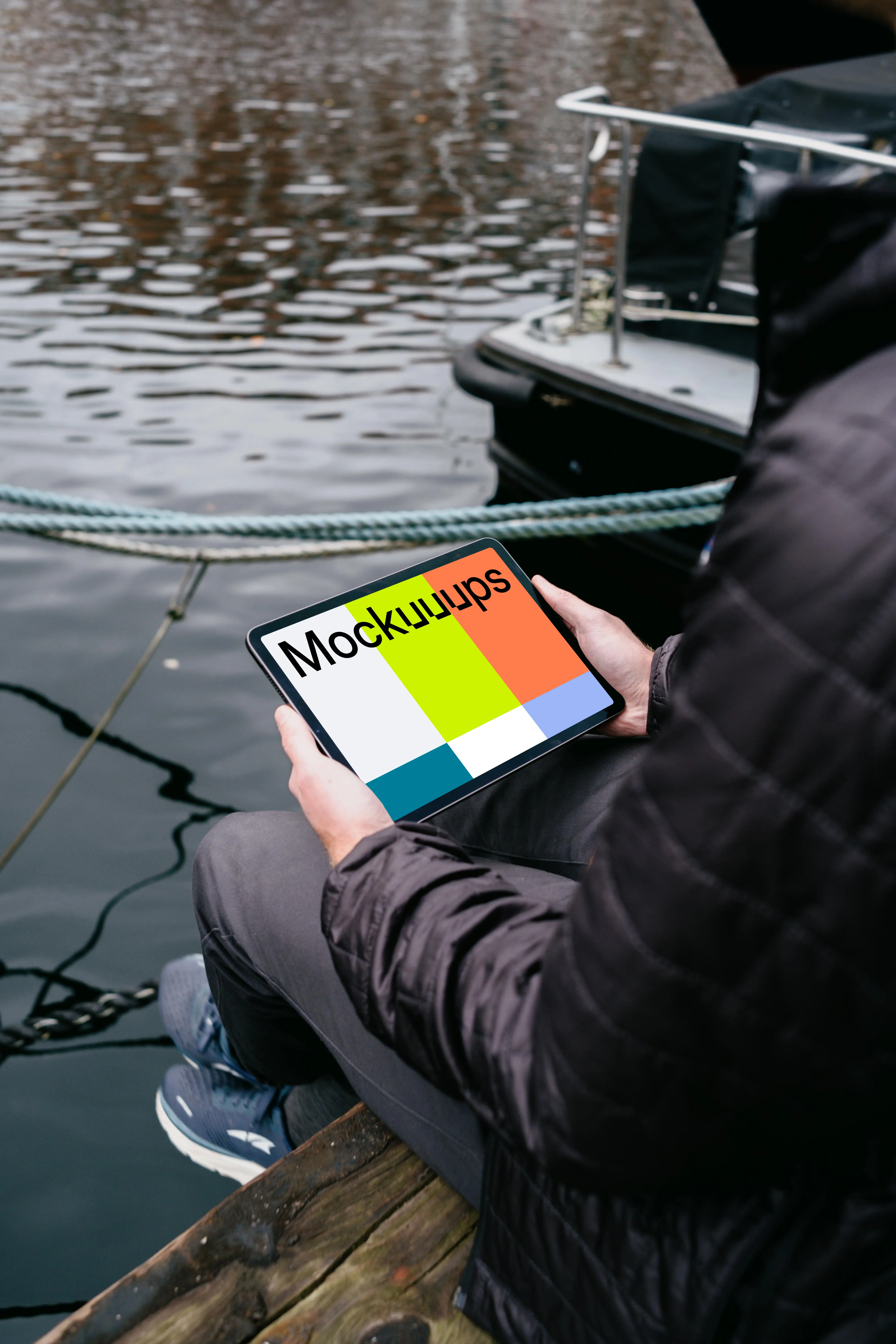 iPad Air mockup in a user’s hand by the river