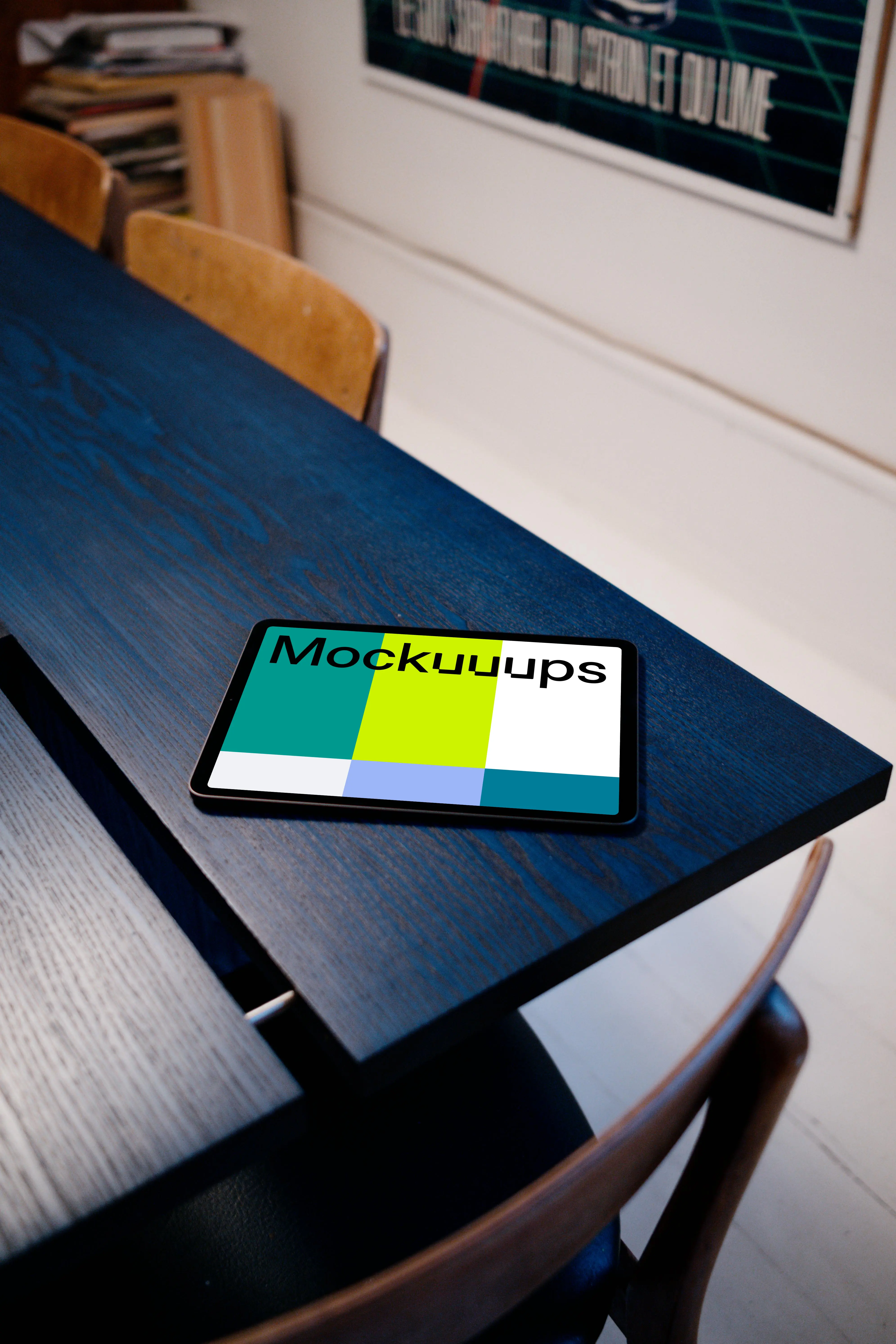  iPad Air mockup on a dark blue table