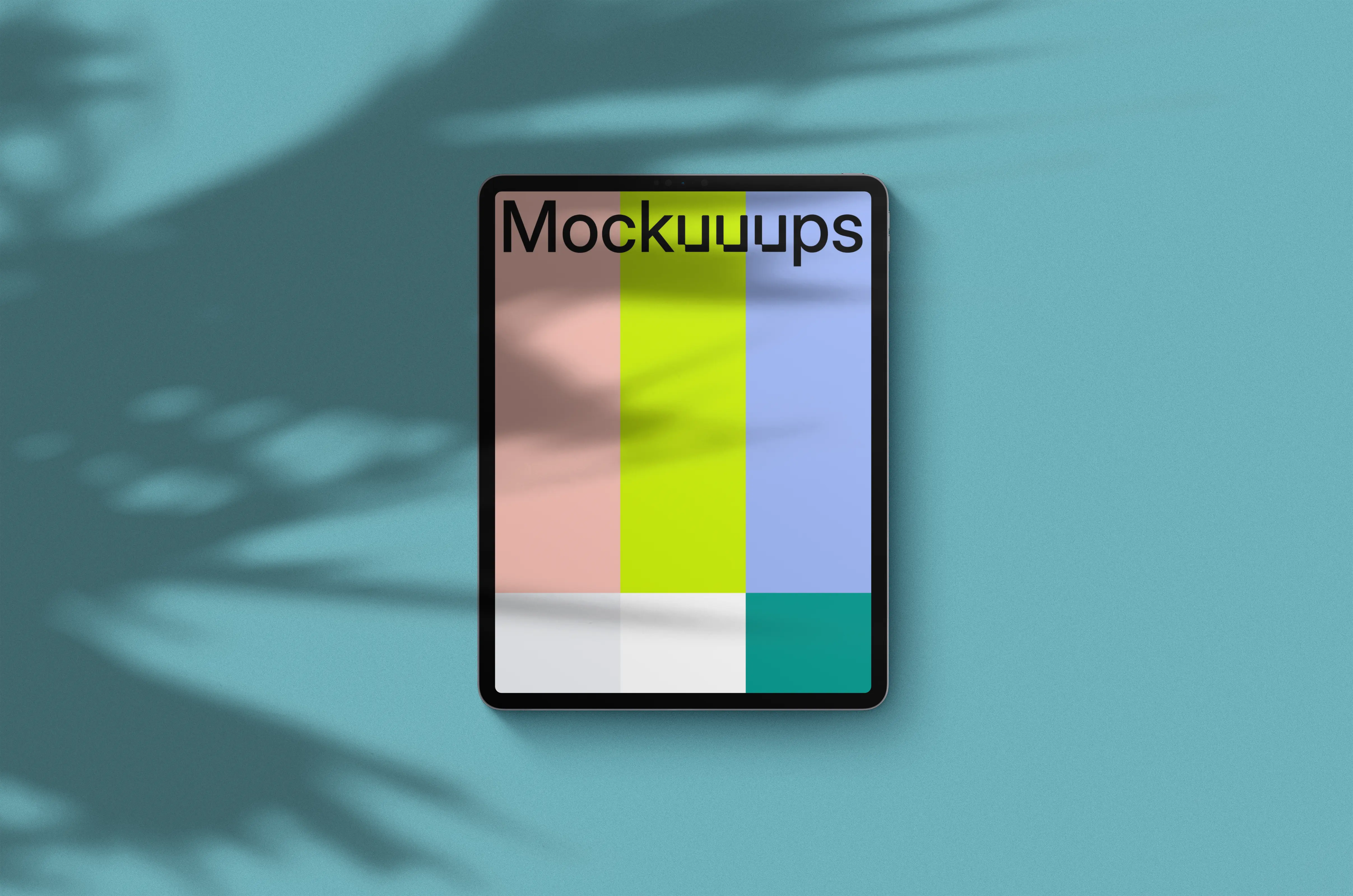 iPad Pro mockup on blue background (Portrait - Shadow 2)