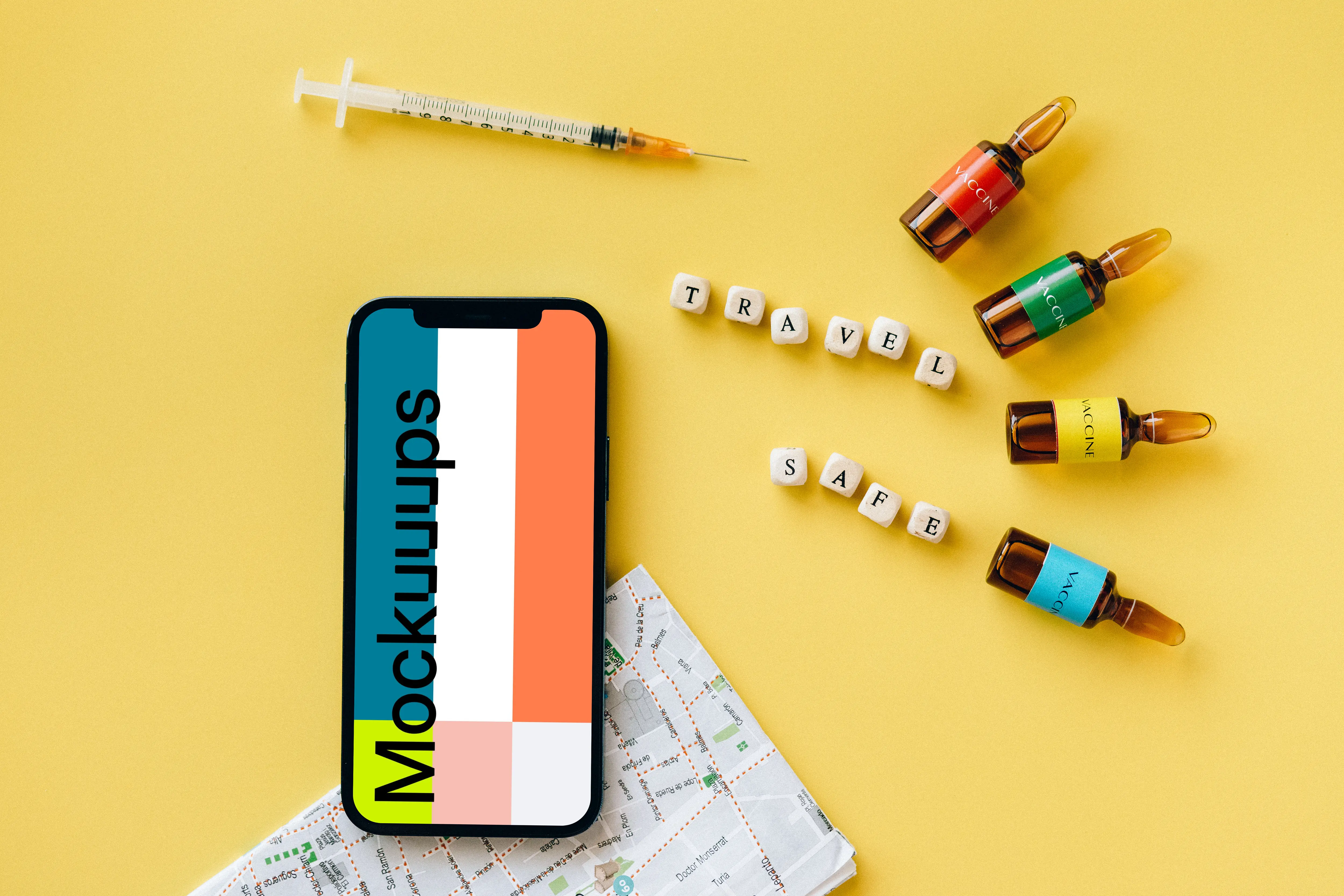 iPhone 12 Pro mockup on a yellow surface