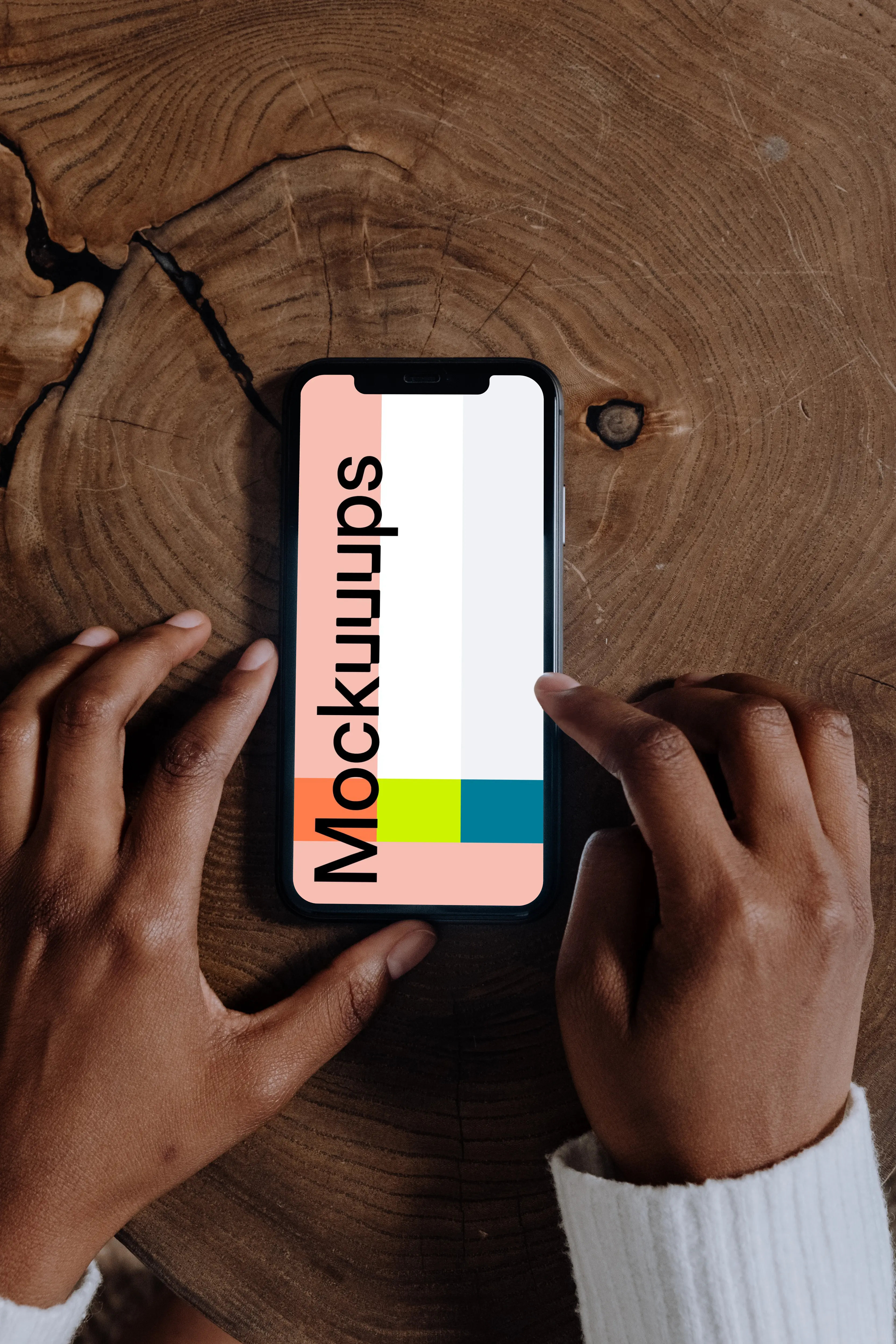 iPhone mockup close up on a wooden table