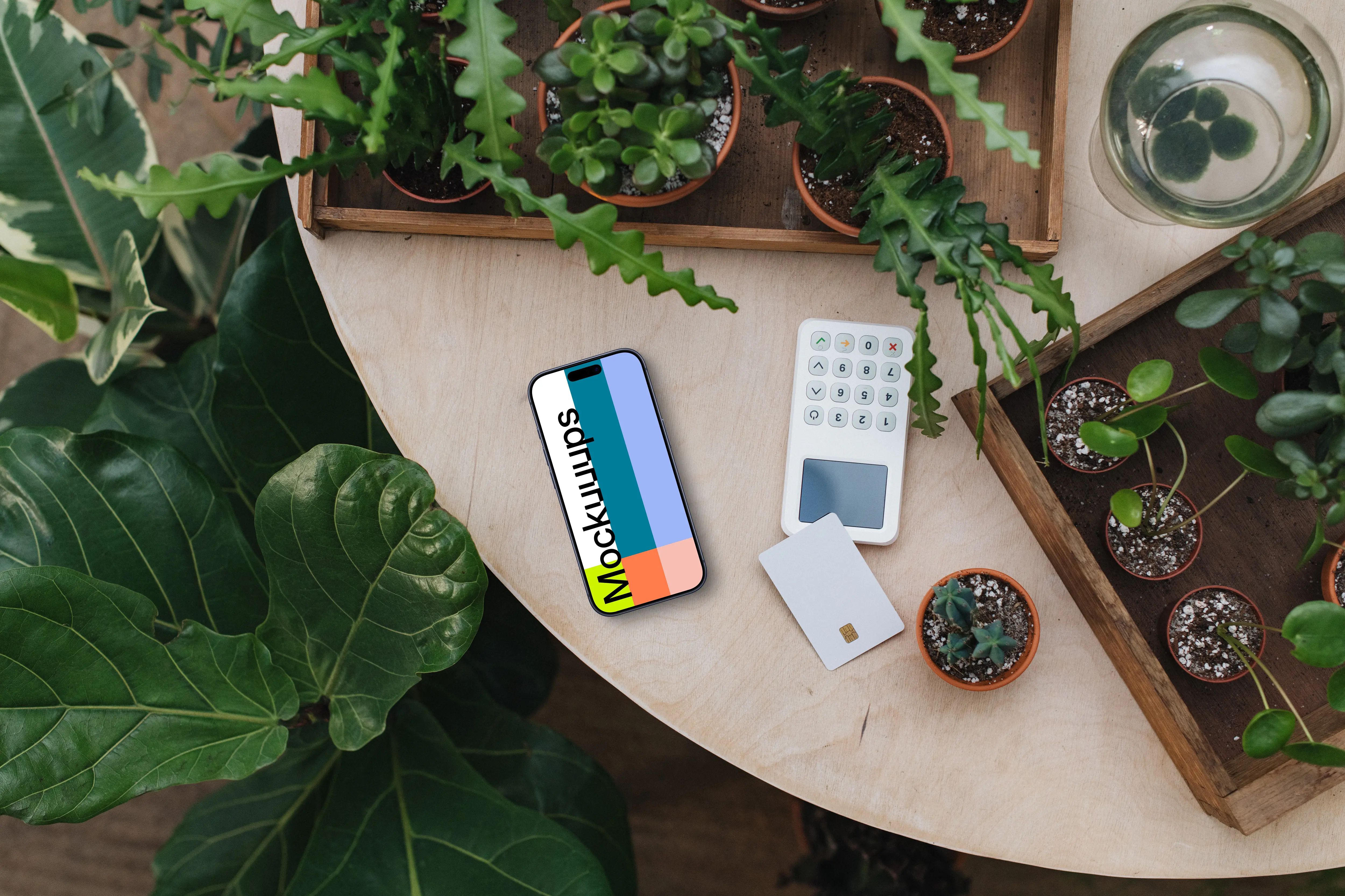 iPhone mockup featuring plants and terminal