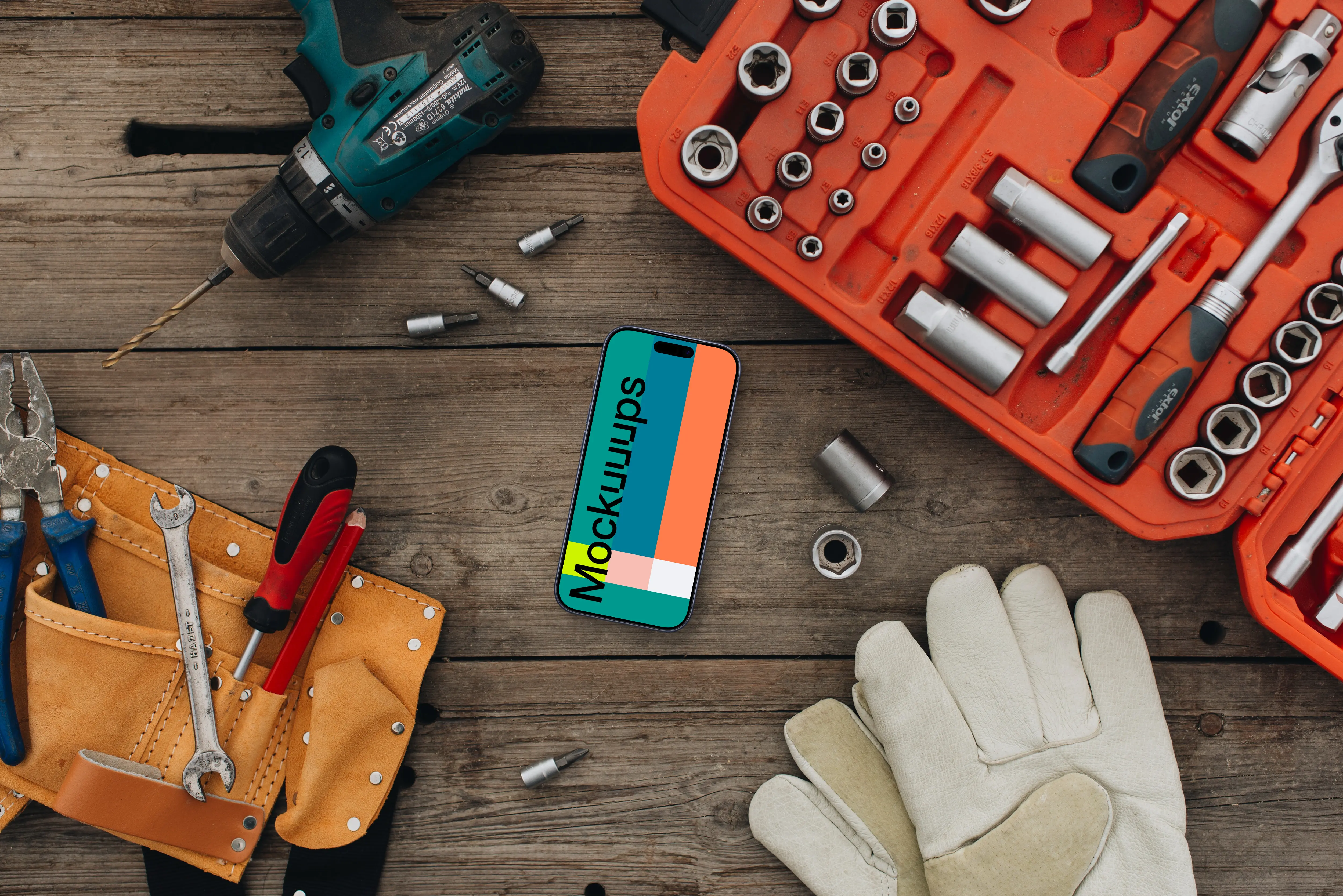 iPhone mockup in the center of workshop