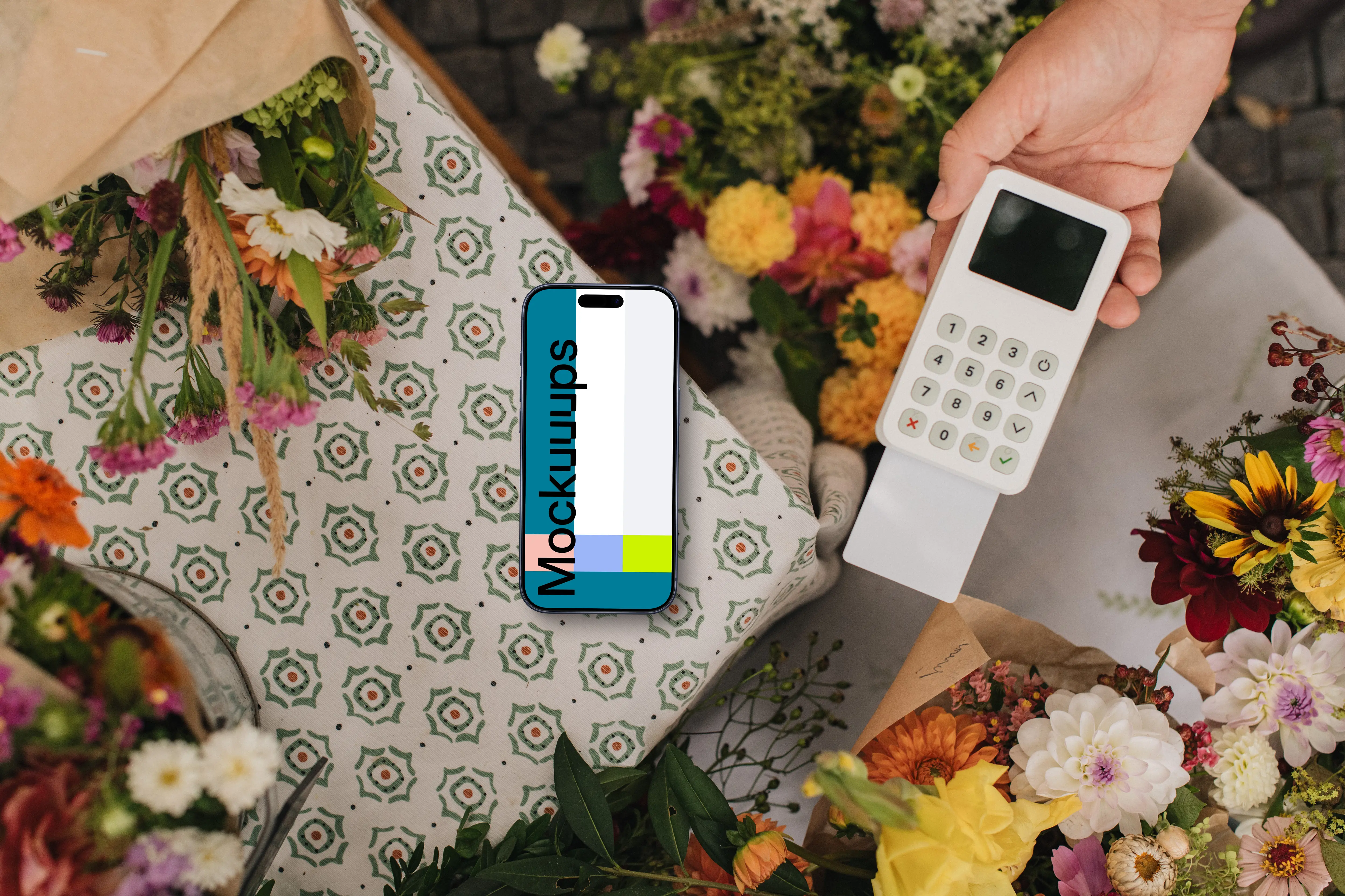 iPhone mockup in the flower shop ambiance