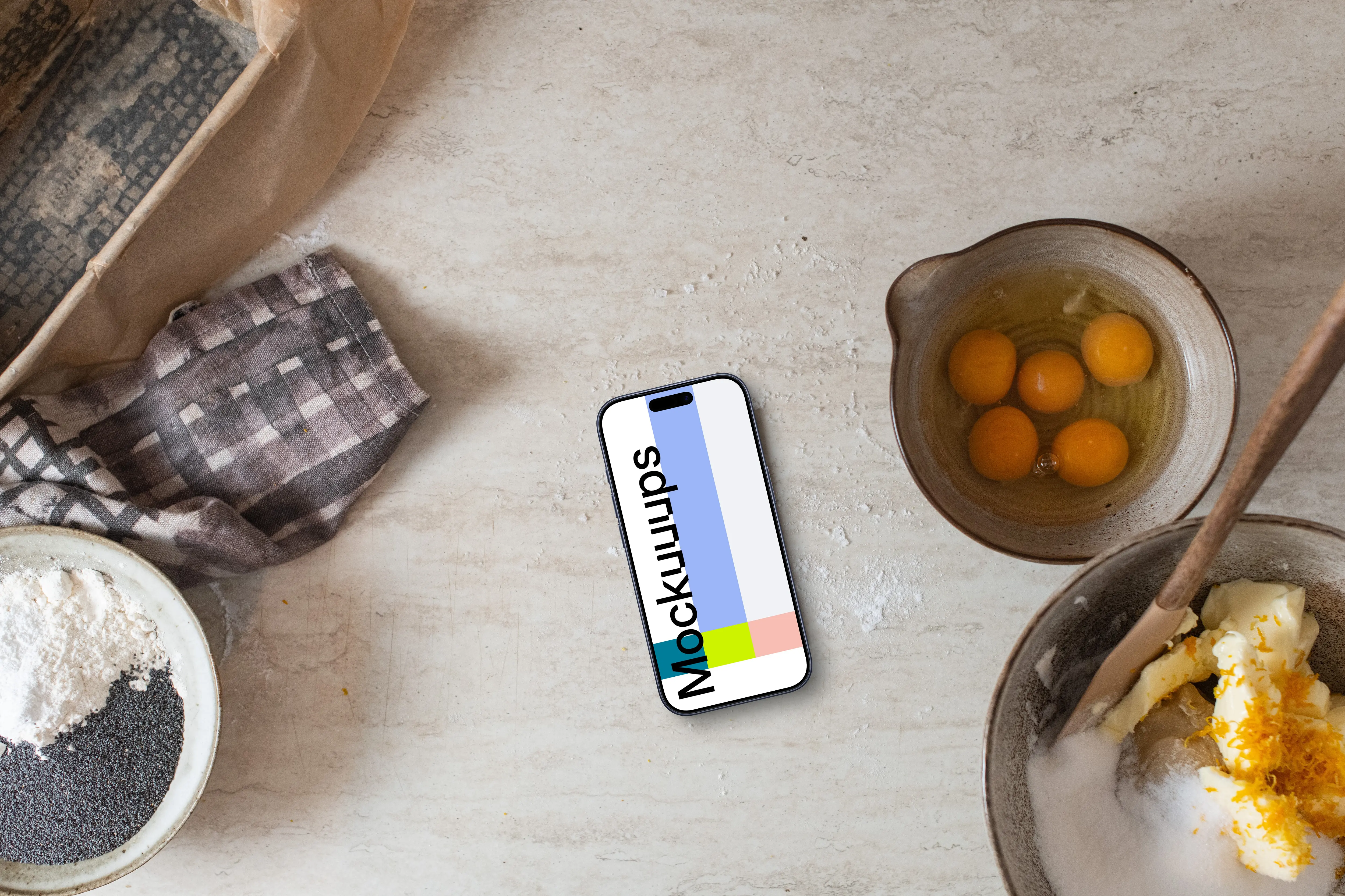 iPhone mockup in the modern kitchen