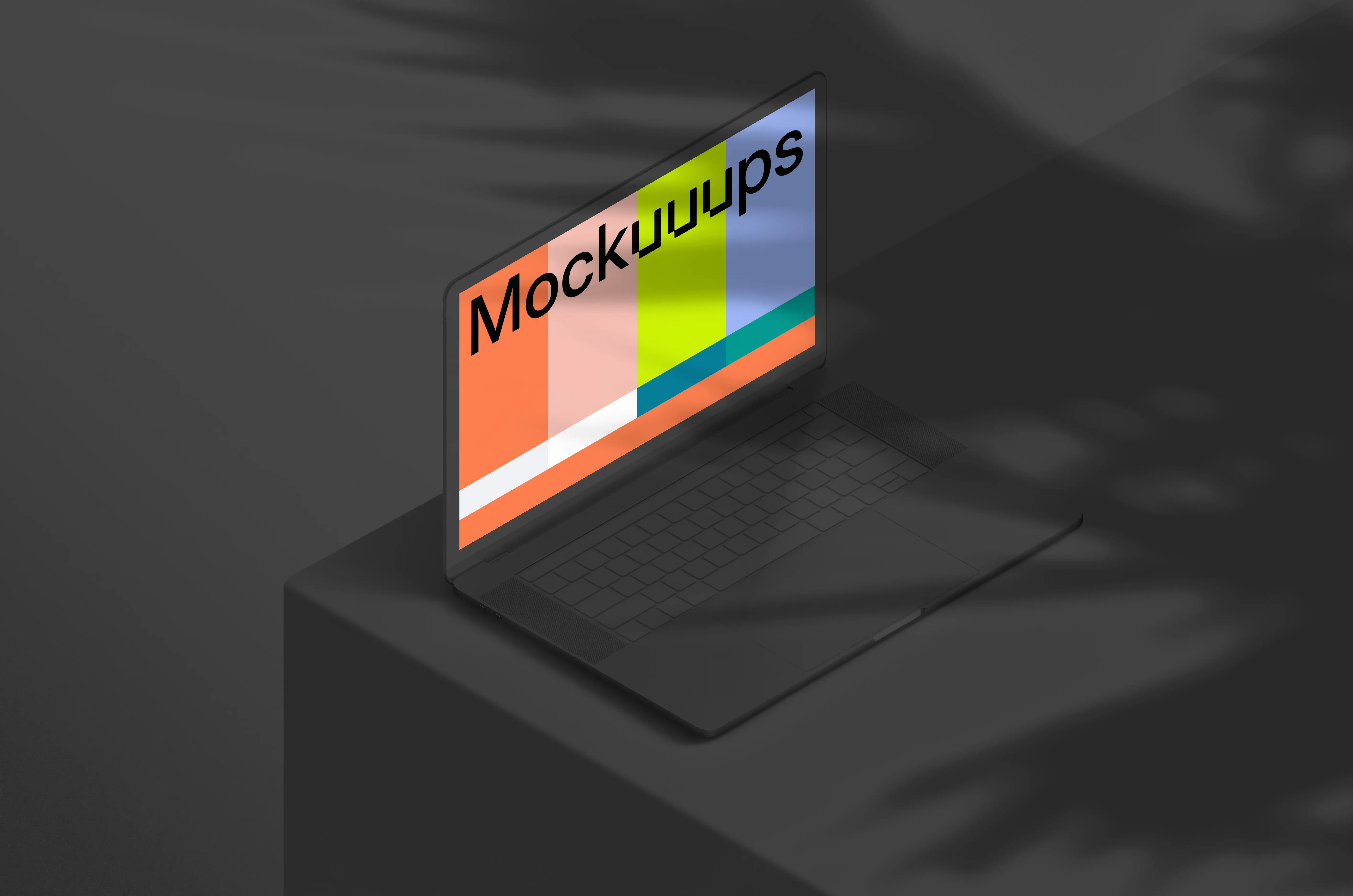 Isometric mockup of MacBook Pro (Clay Dark - Left)