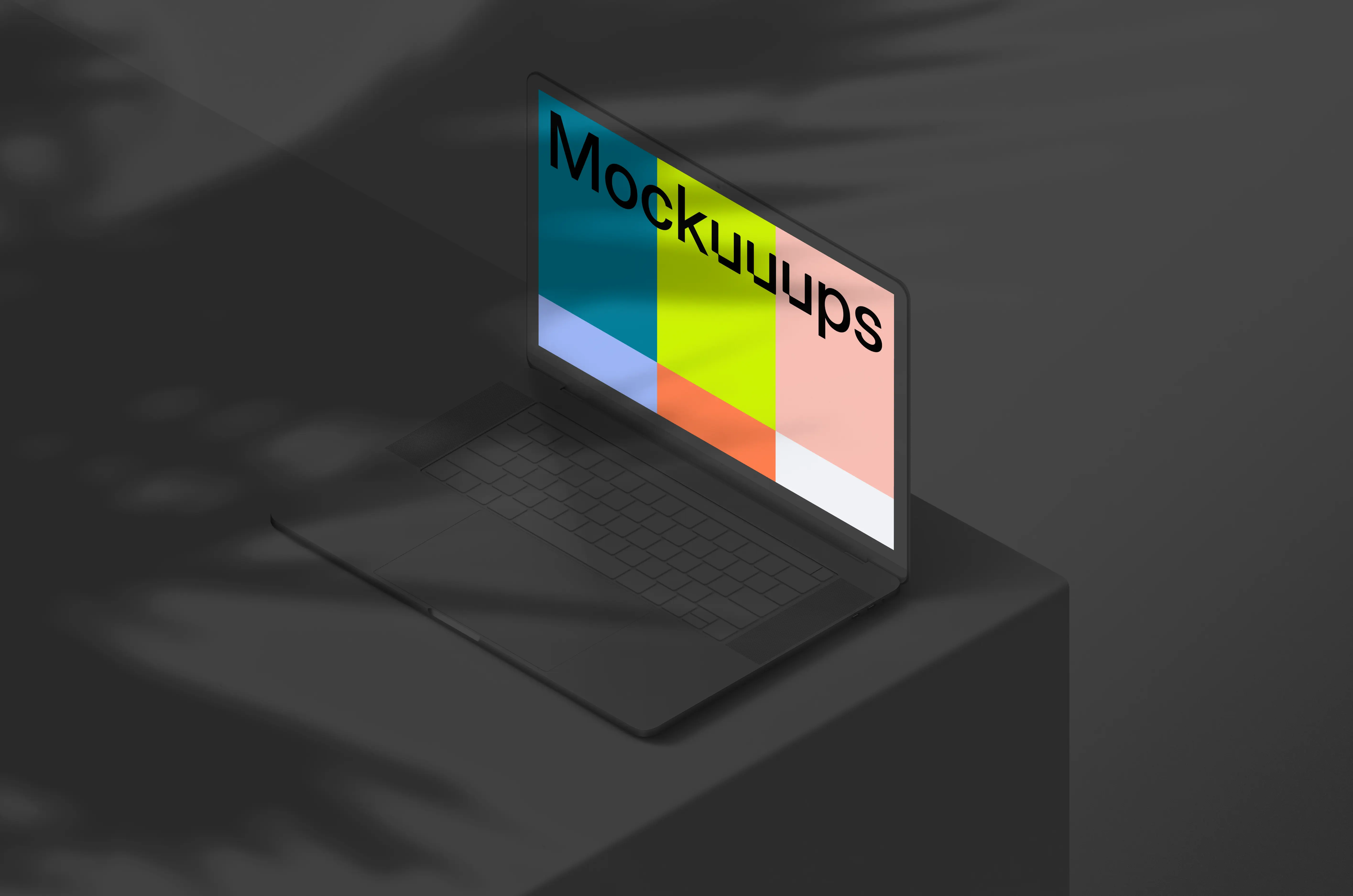 Isometric mockup of MacBook Pro (Clay Dark - Right)