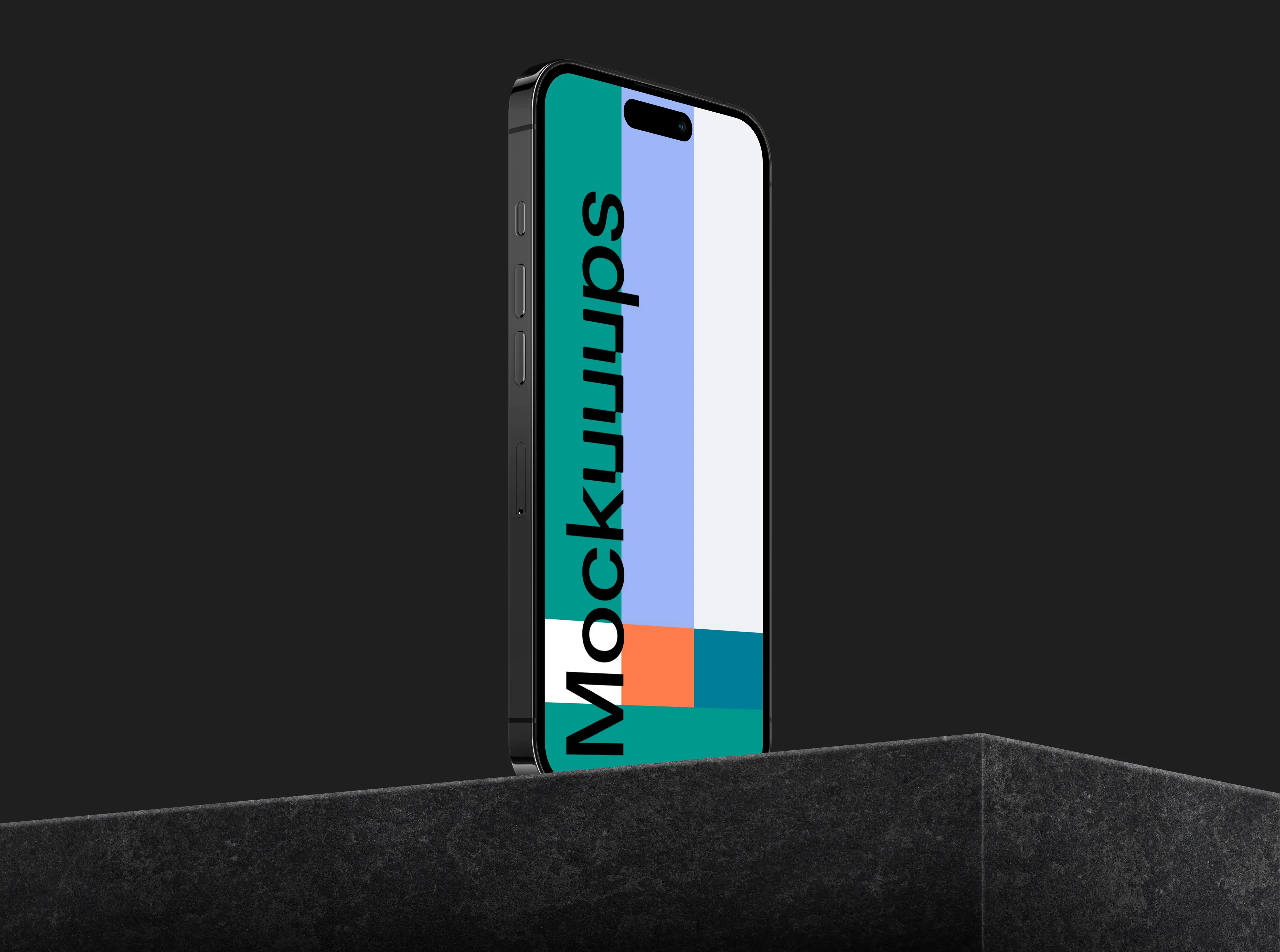 Isometric smartphone mockup on marble block - Left View