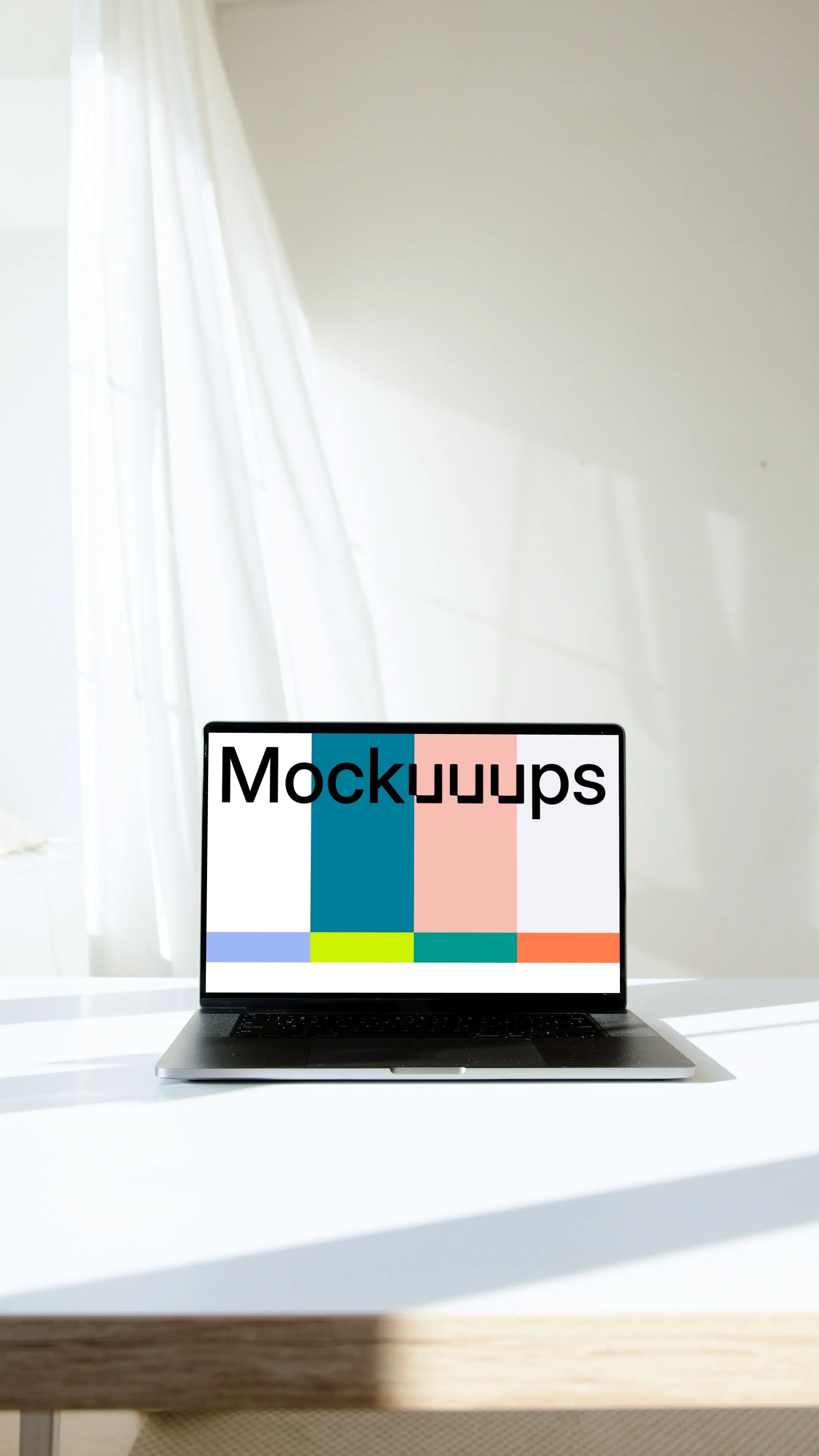 MacBook Pro mockup in full view on a white table