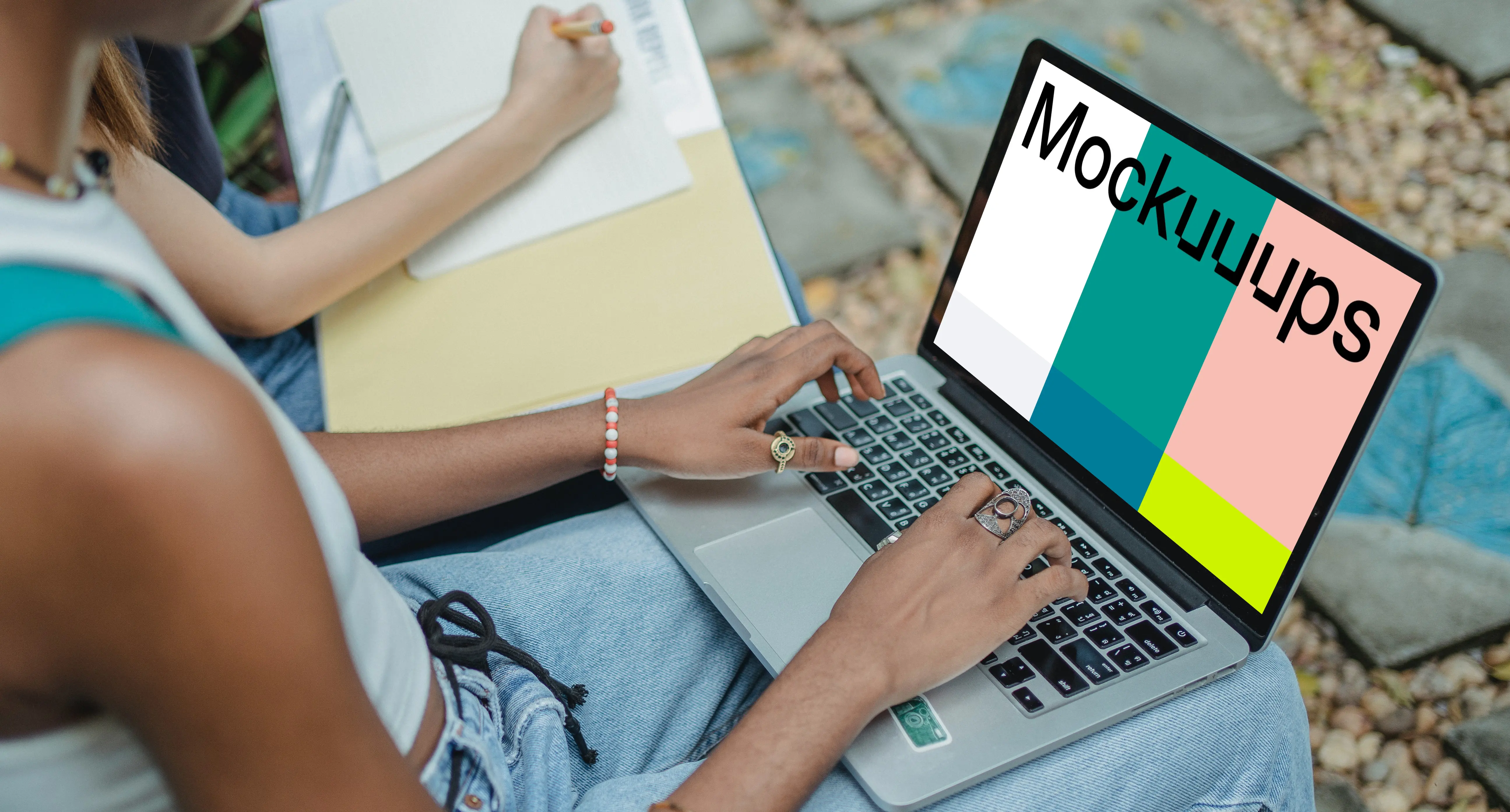 MacBook Pro mockup on a user's lap