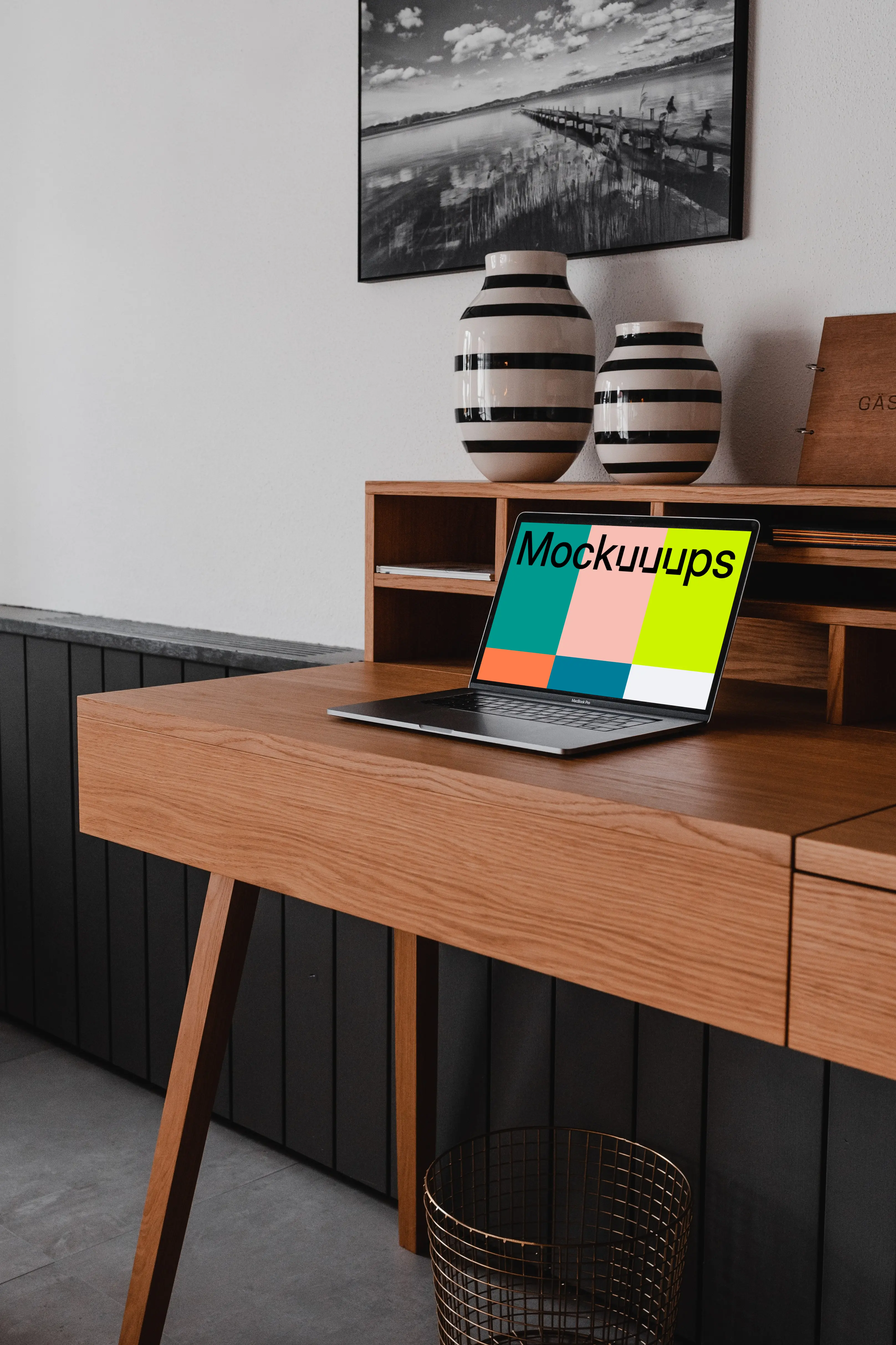 MacBook Pro mockup (zoom out) on a table
