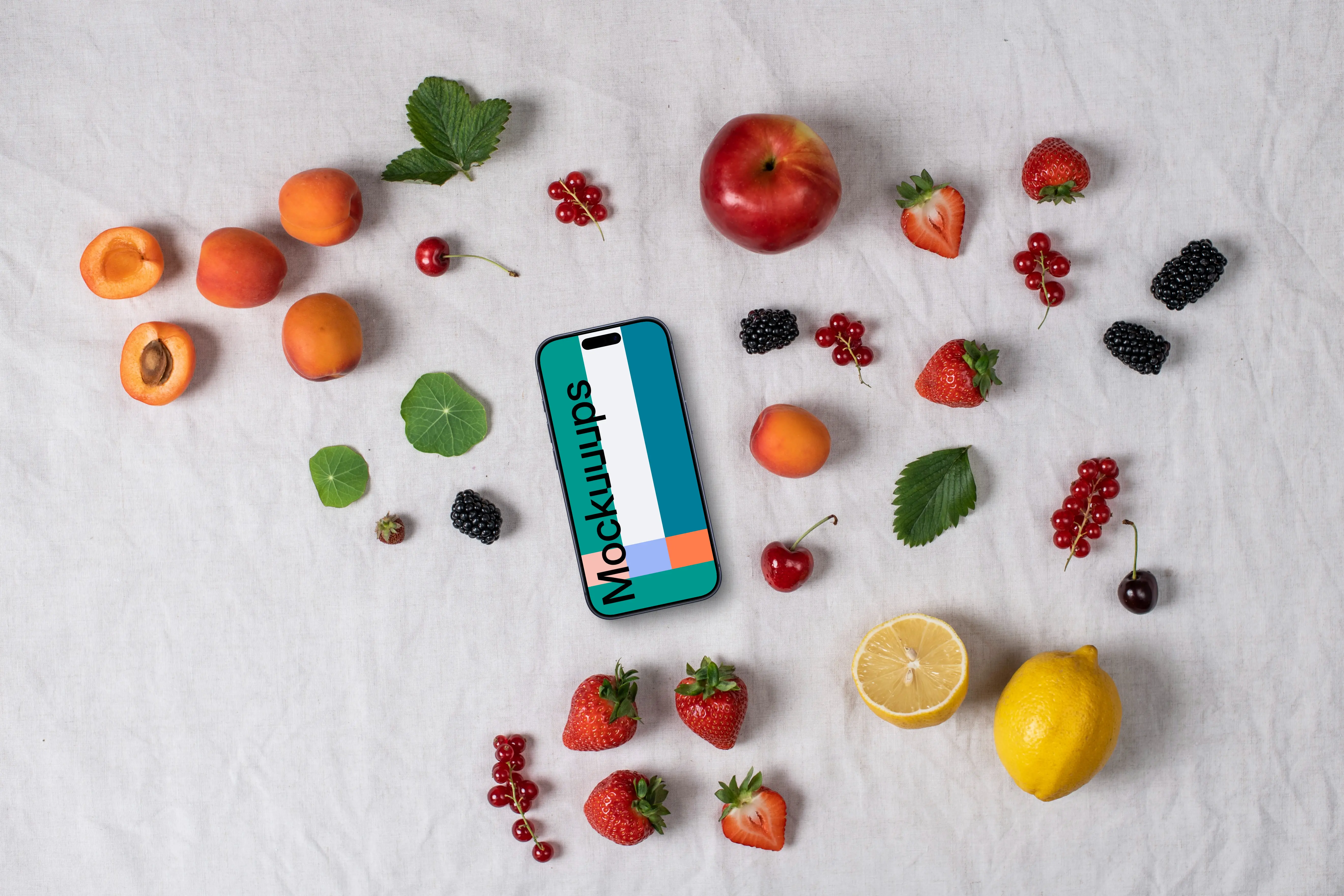 Minimalistic Smartphone mockup with fruits