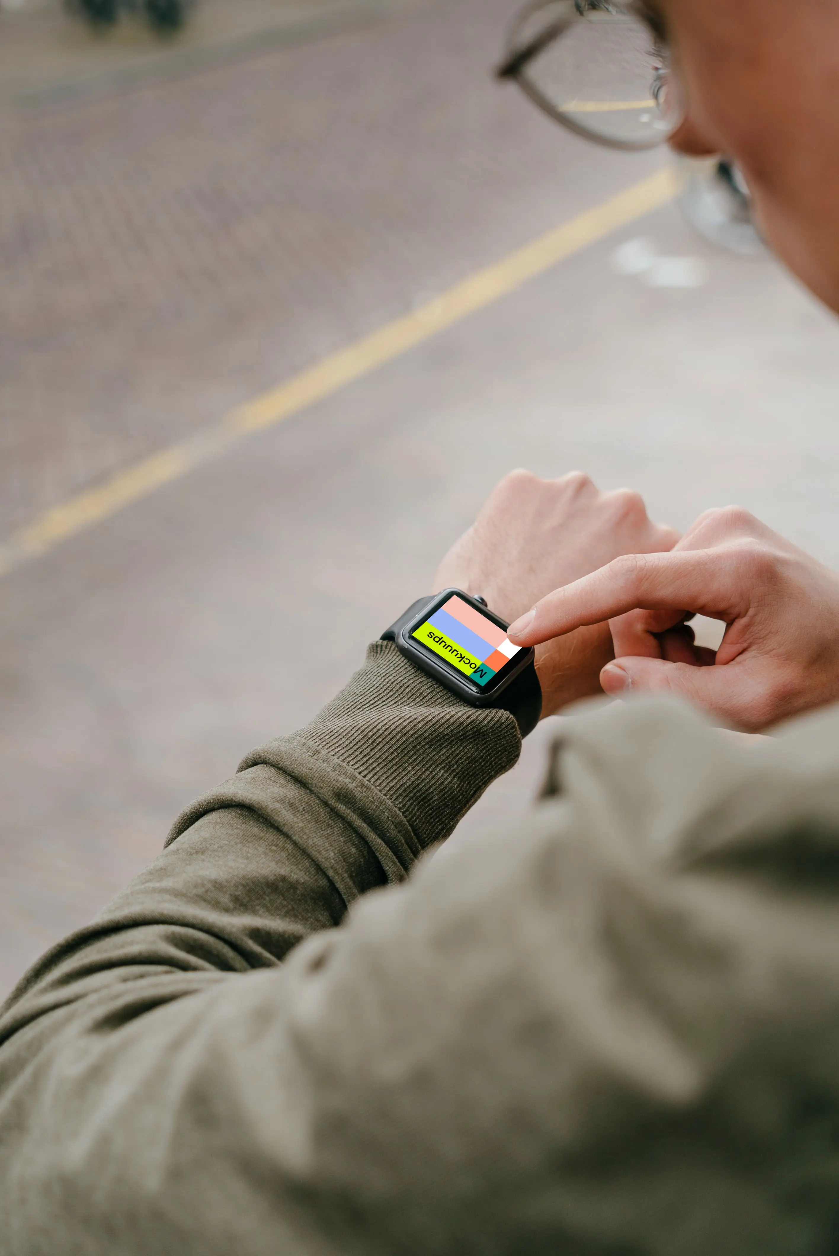 Apple Watch mockup worn by roadside