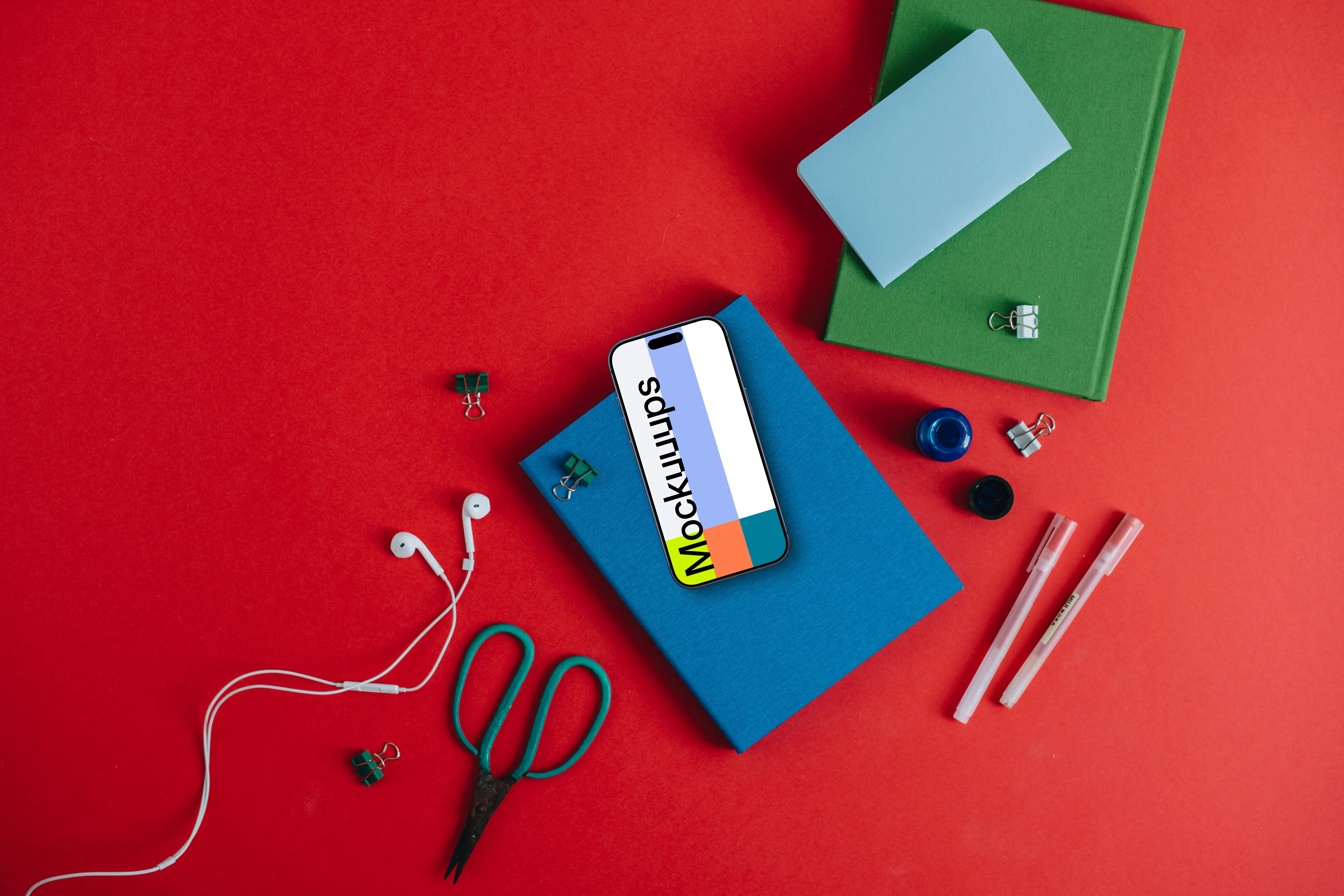 Phone mockup lying on the book