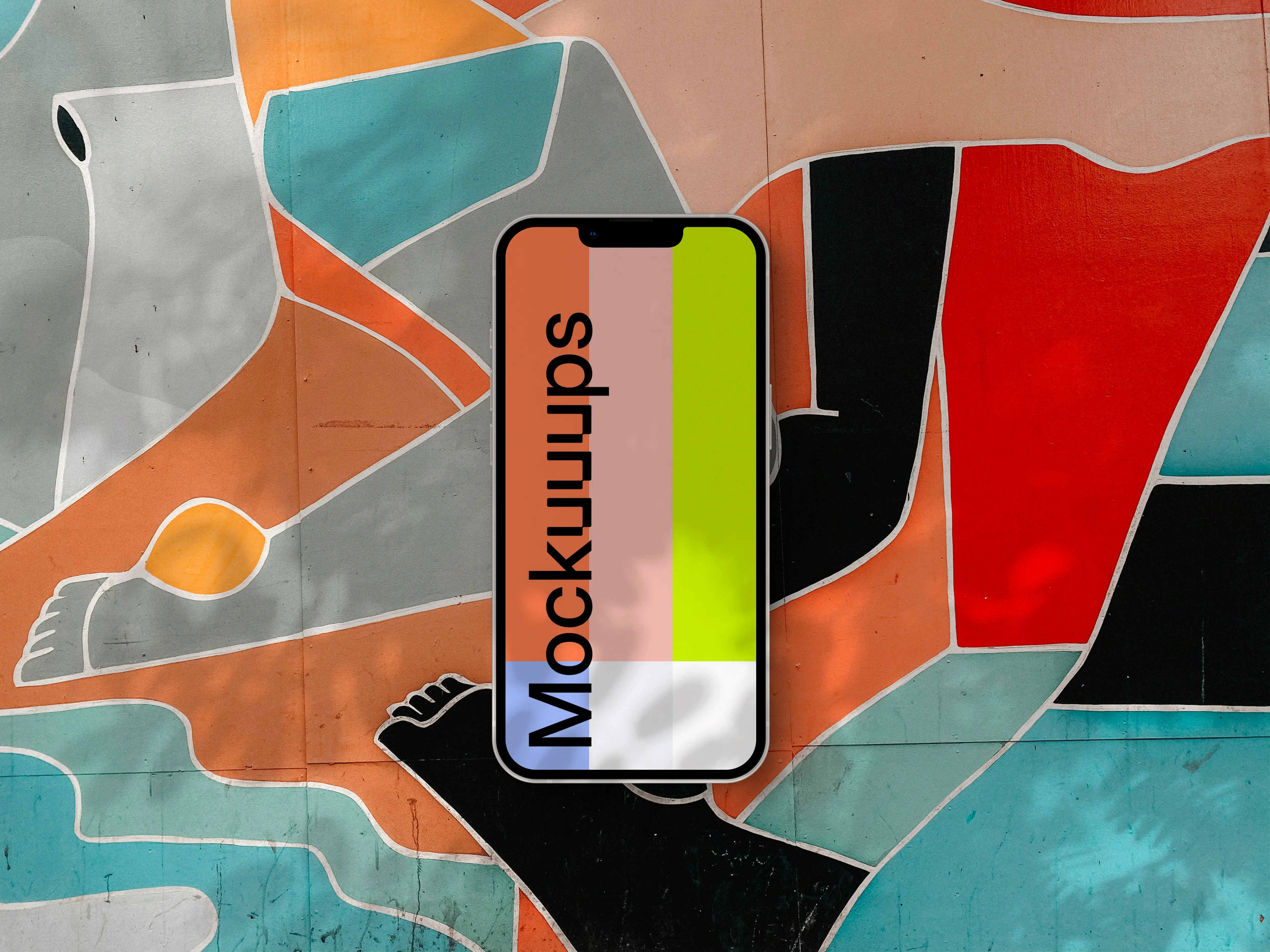 Phone mockup on shape background