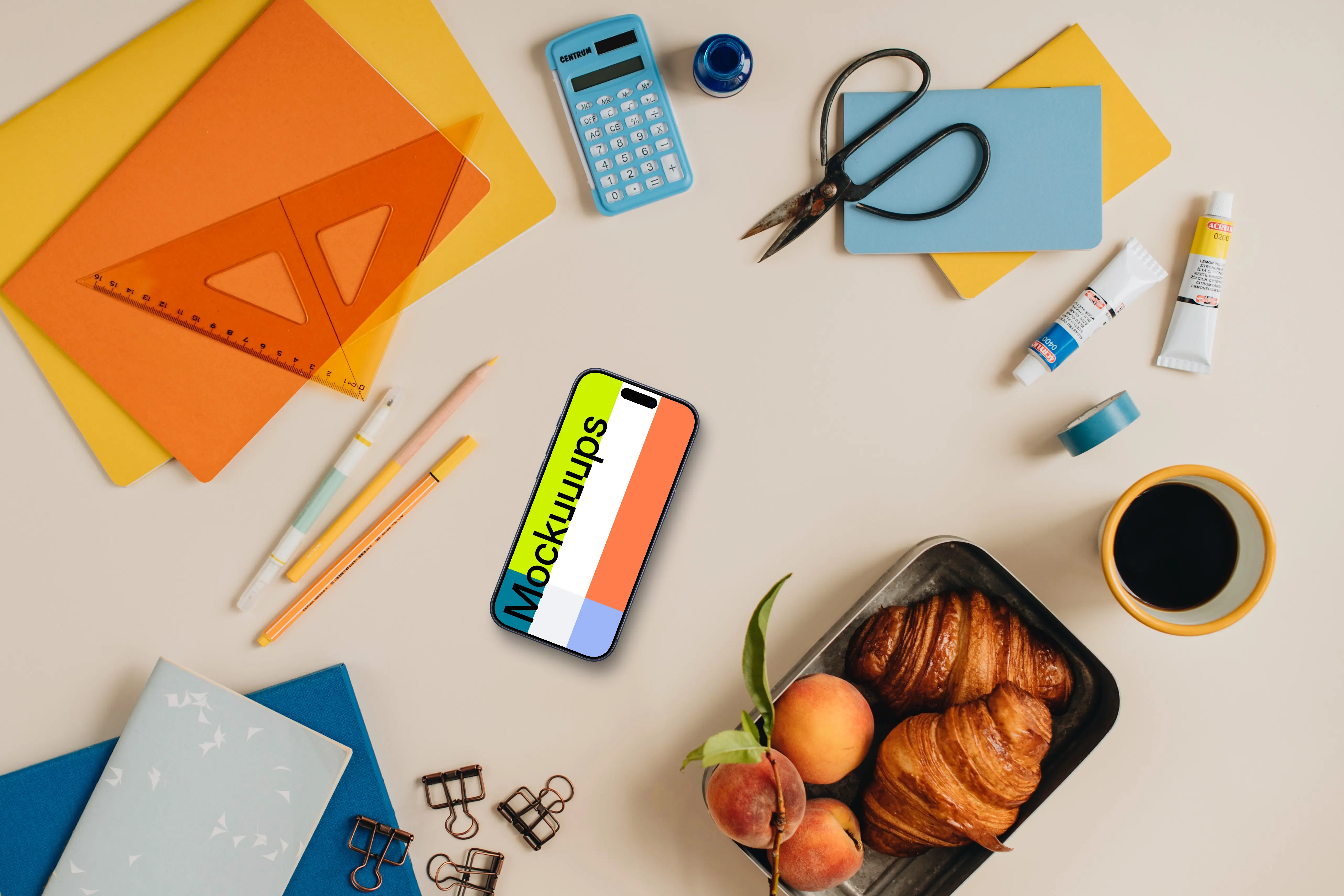 Phone mockup with a lunch box on the side