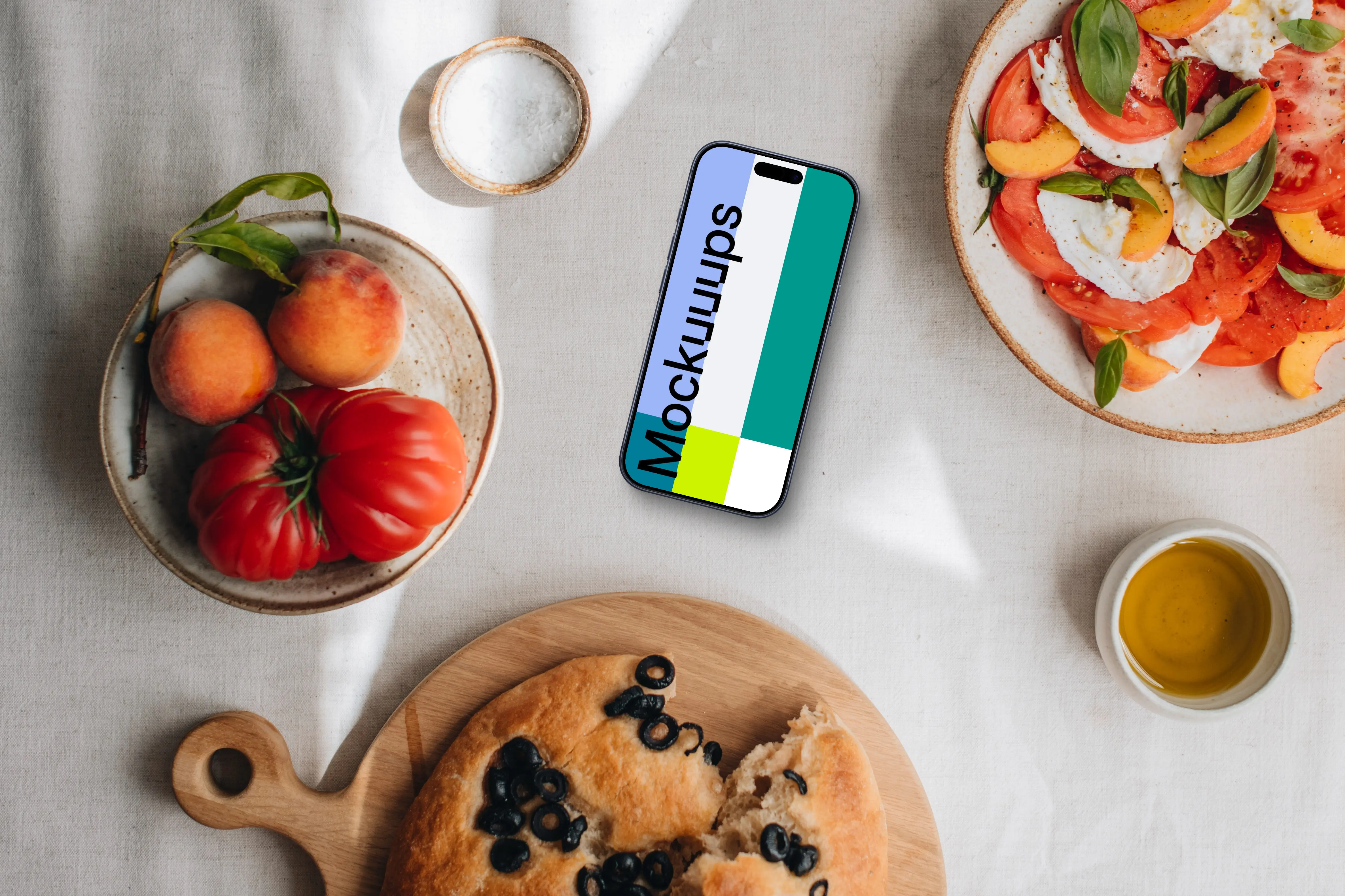 Phone mockup with Italian food