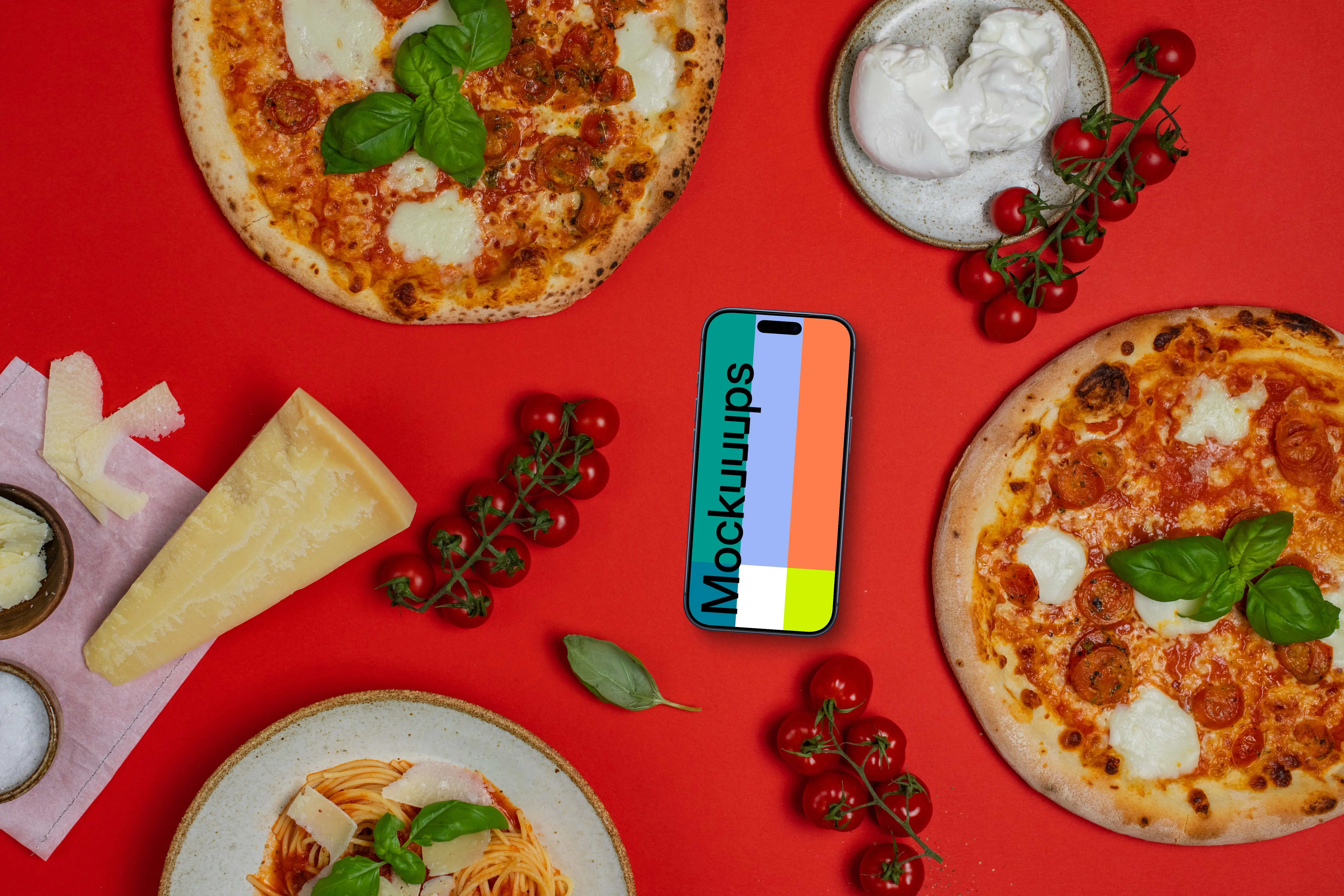Phone mockup with pizzas