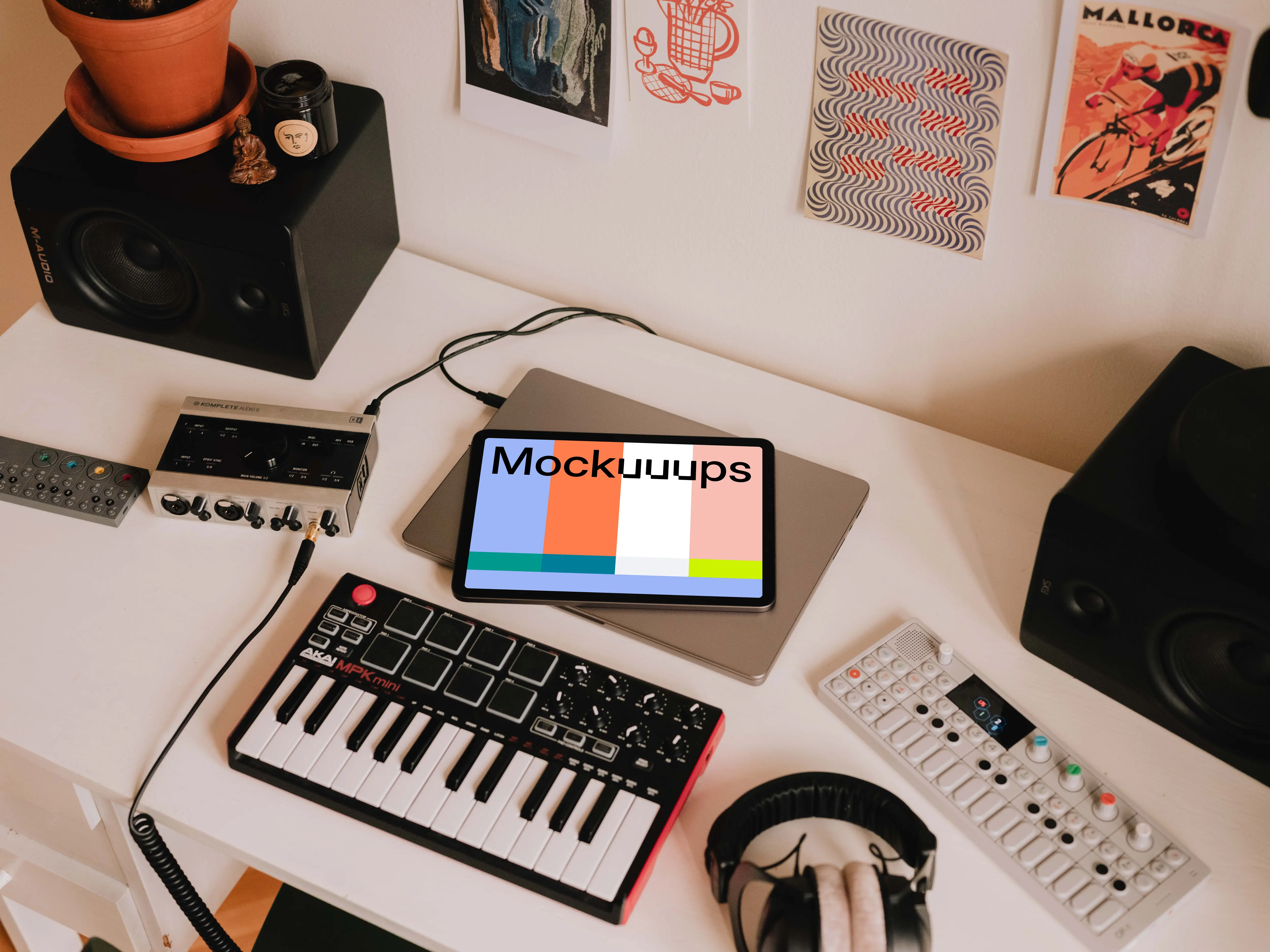 Podcast studio mockup with iPad Air