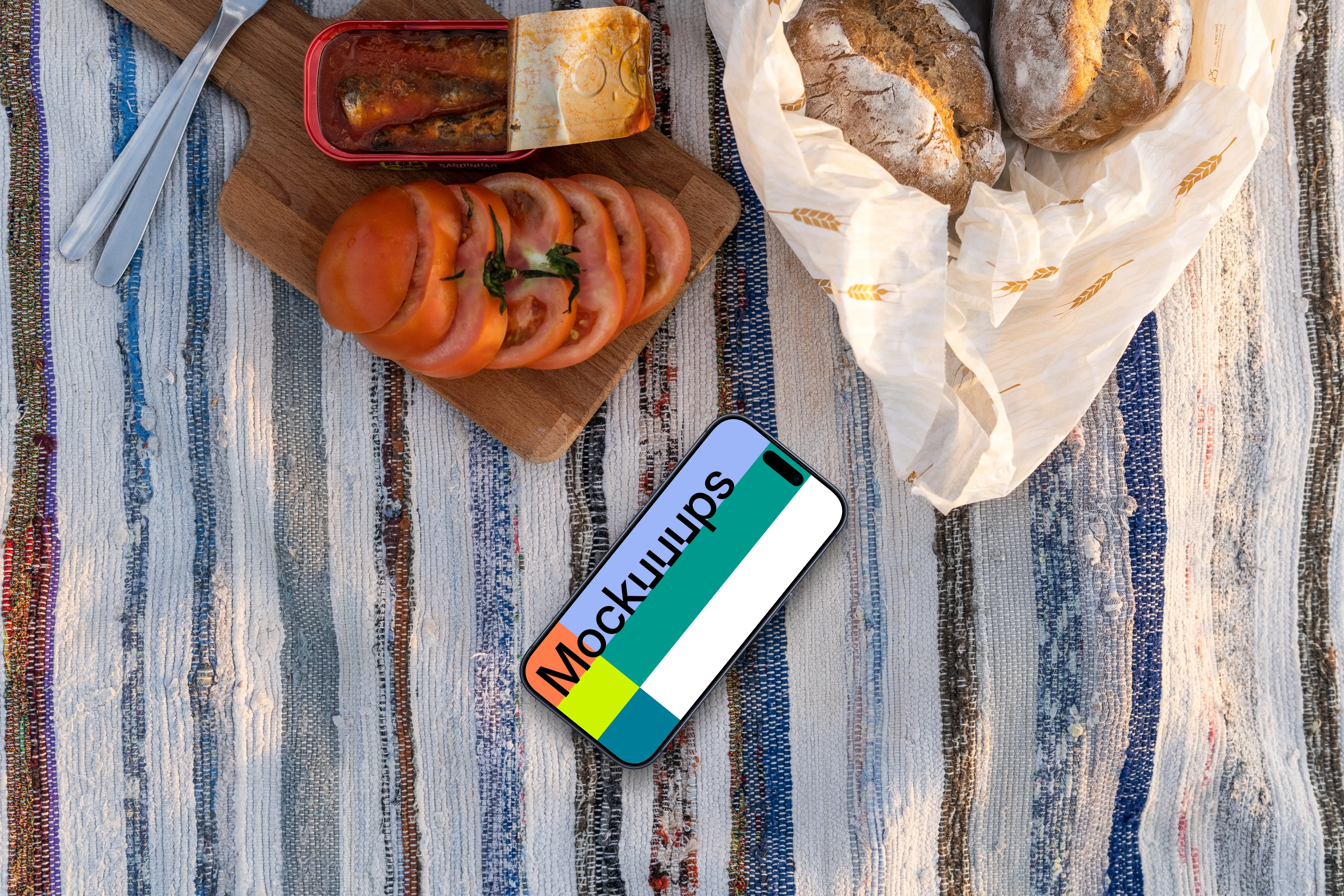 Seaside picnic with a smartphone mockup