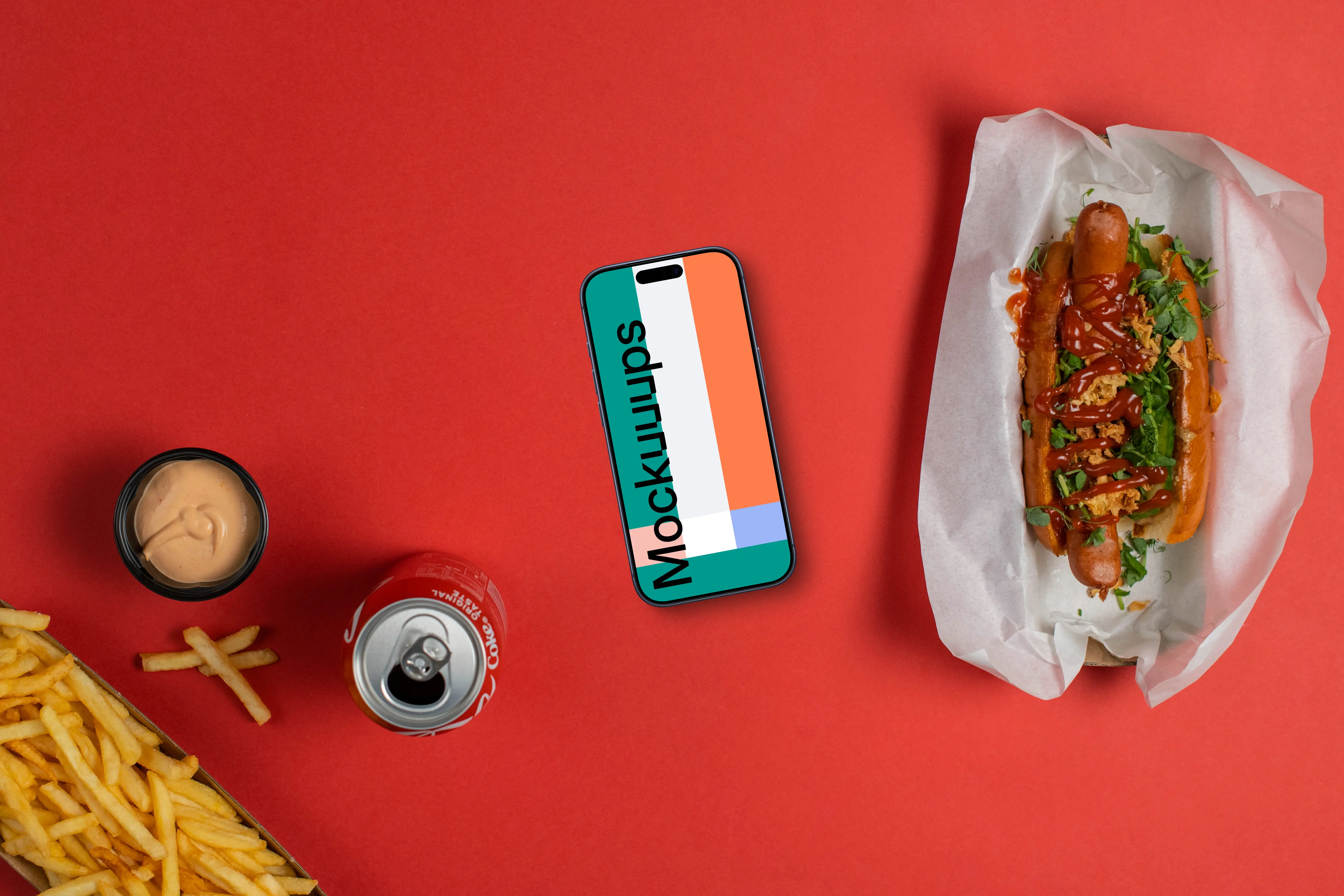 Smartphone mockup next to the hot-dog
