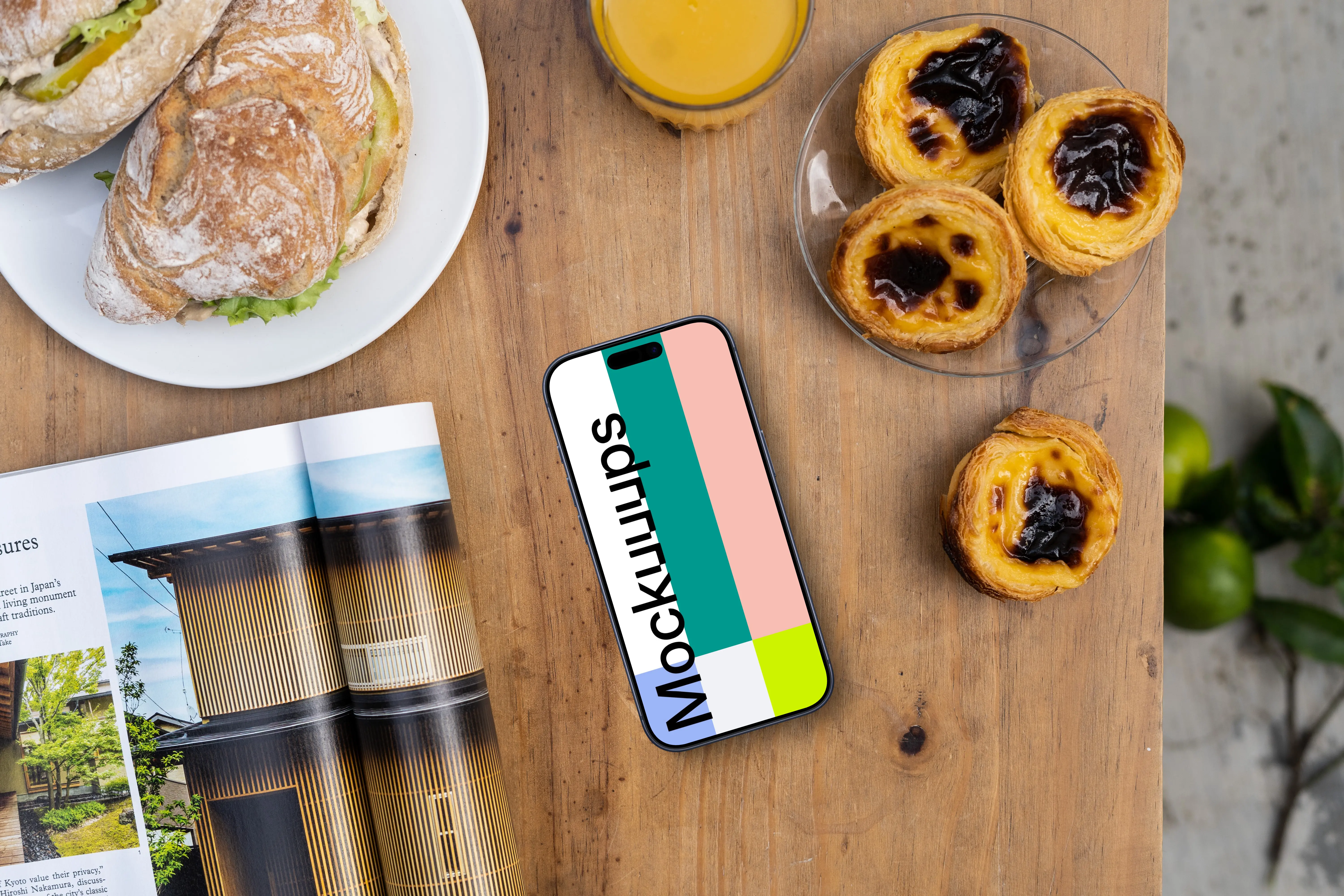 Smartphone mockup on a breakfast table