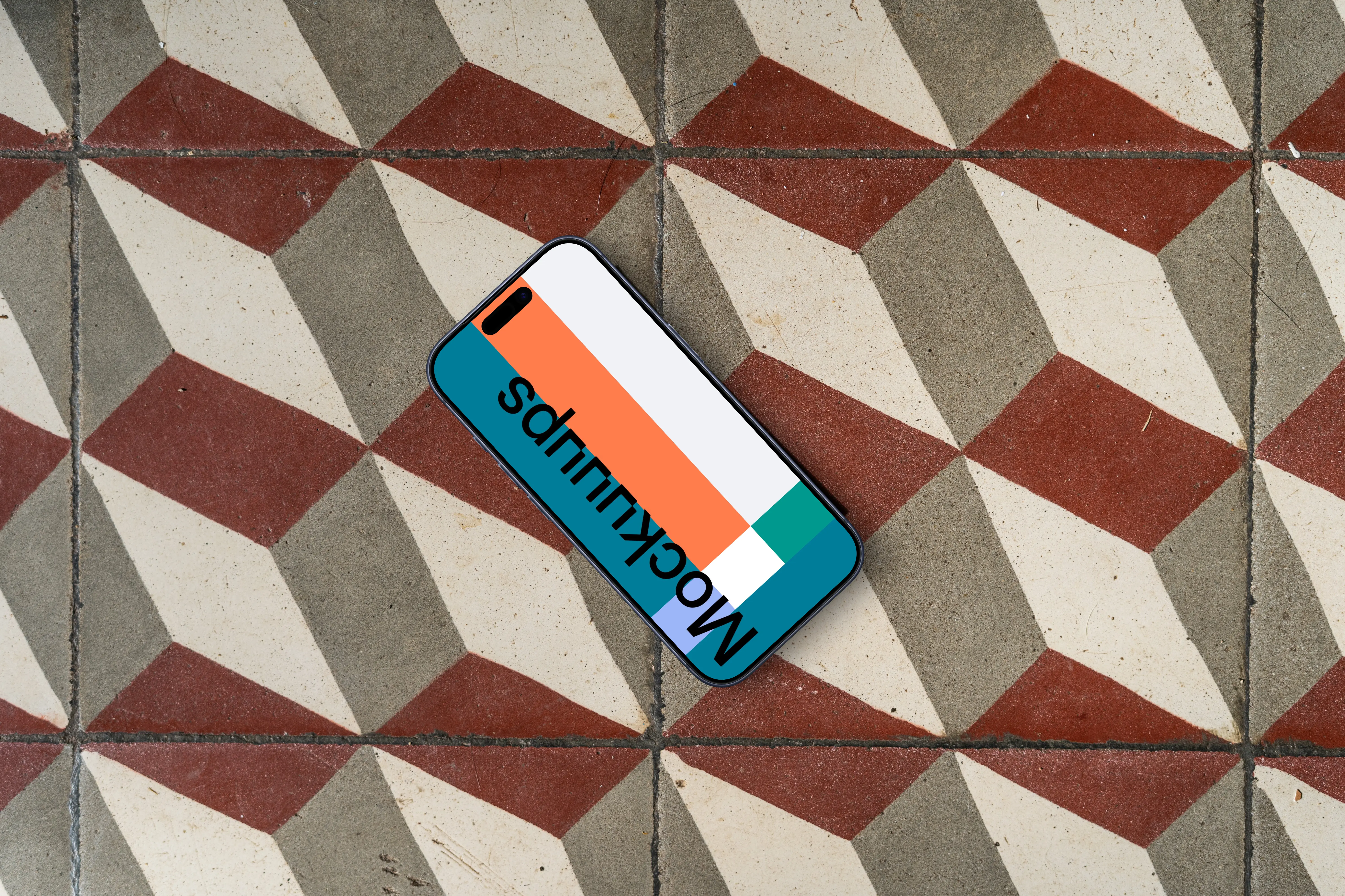 Smartphone mockup on a tiled floor